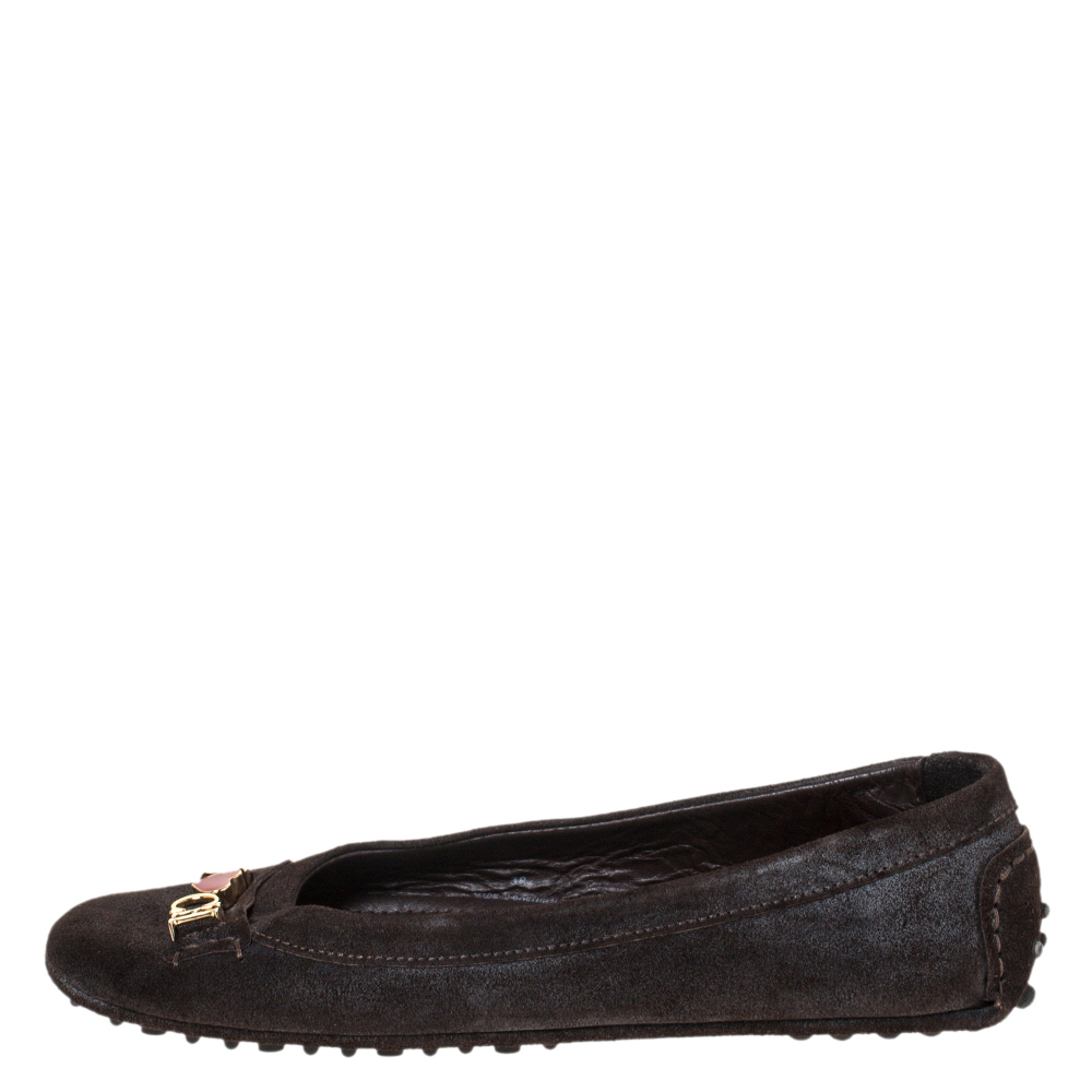 

Carolina Herrera Brown Suede Leather Logo Detail Ballet Flats Size