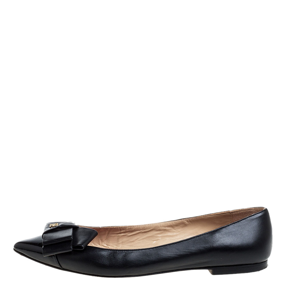 

Carolina Herrera Black Leather Bow Ballet Flats Size