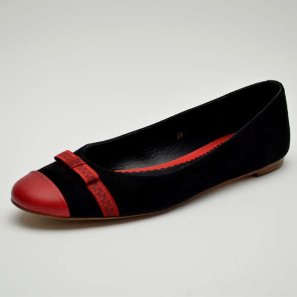 Carolina Herrera Red and Black Ballerina Flats Size 38