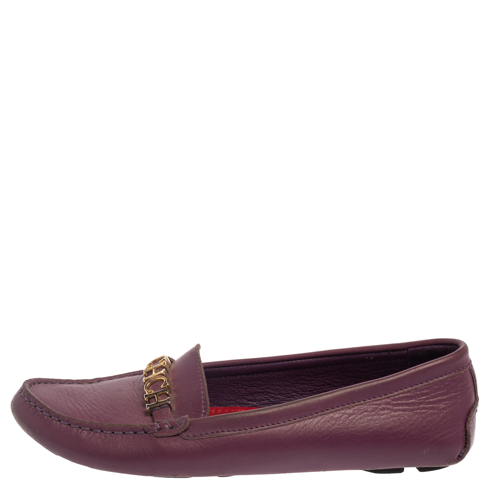 

Carolina Herrera Purple Leather Logo Loafers Size