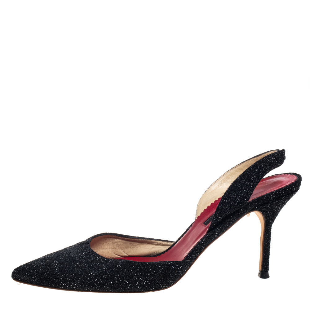 

Carolina Herrera Black Glitter Slingback Sandals Size