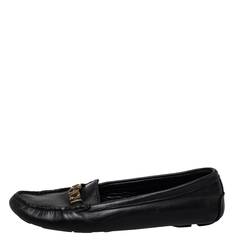 

Carolina Herrera Black Leather Slip On Loafers Size