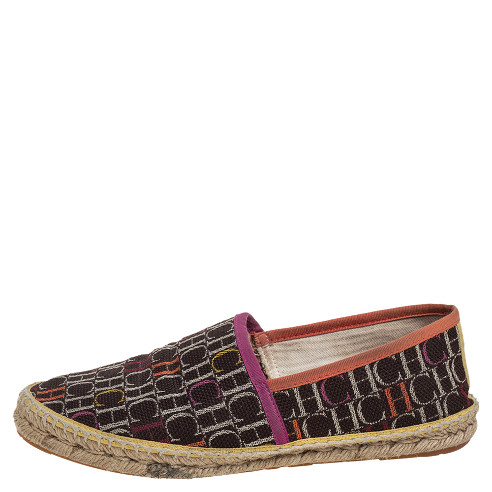 

Carolina Herrera Dark Brown Monogram Canvas Espadrille Flats Size