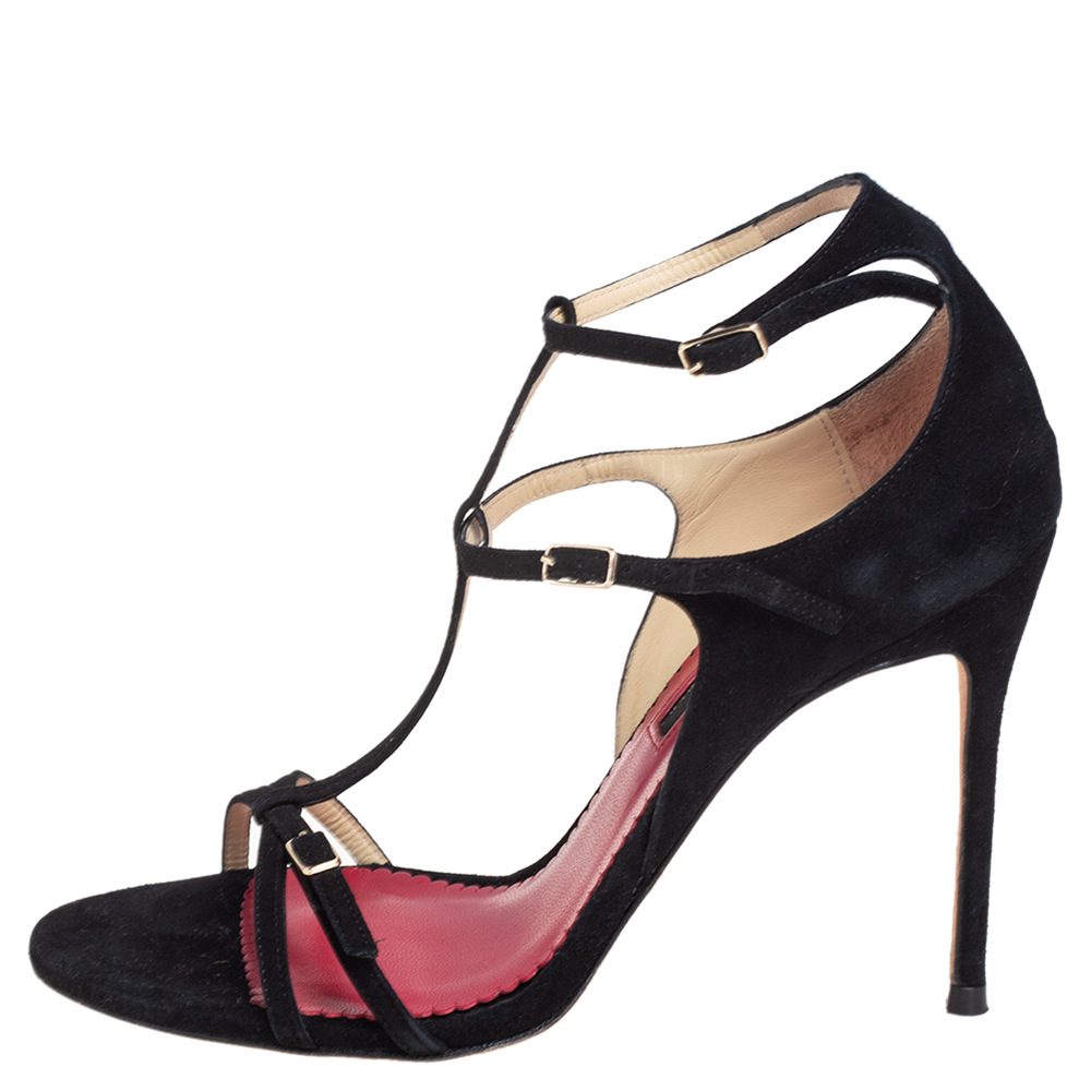 

Carolina Herrera Black Suede T Strappy Open Toe Sandals Size