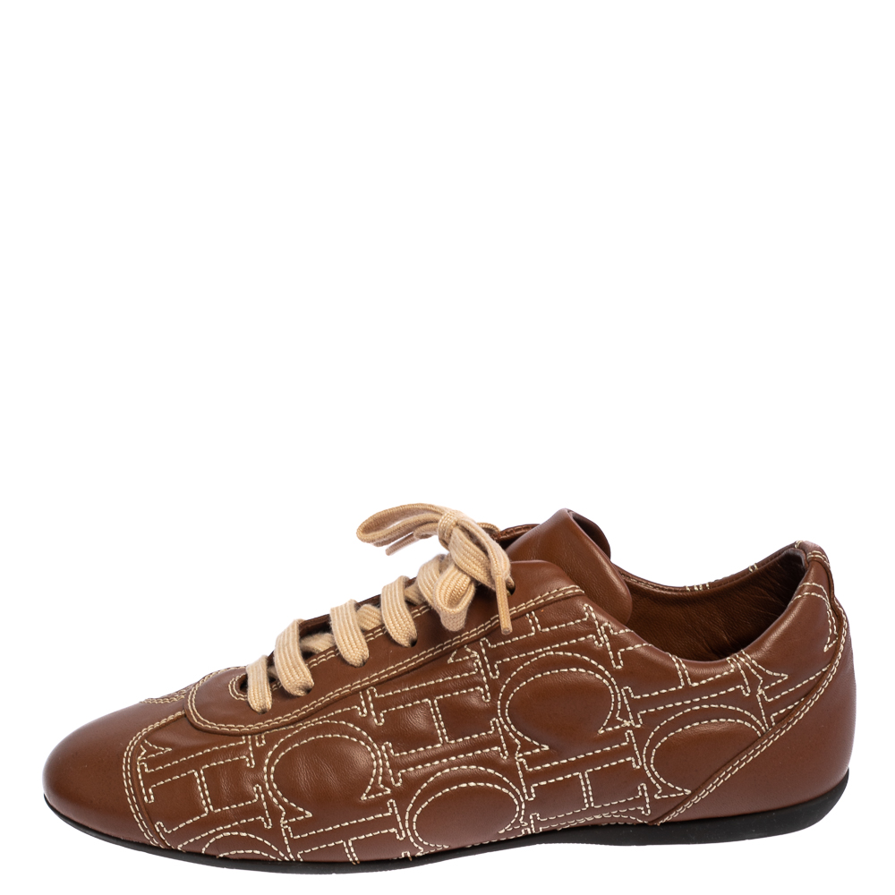 

Carolina Herrera Brown Leather Low Top Sneakers Size