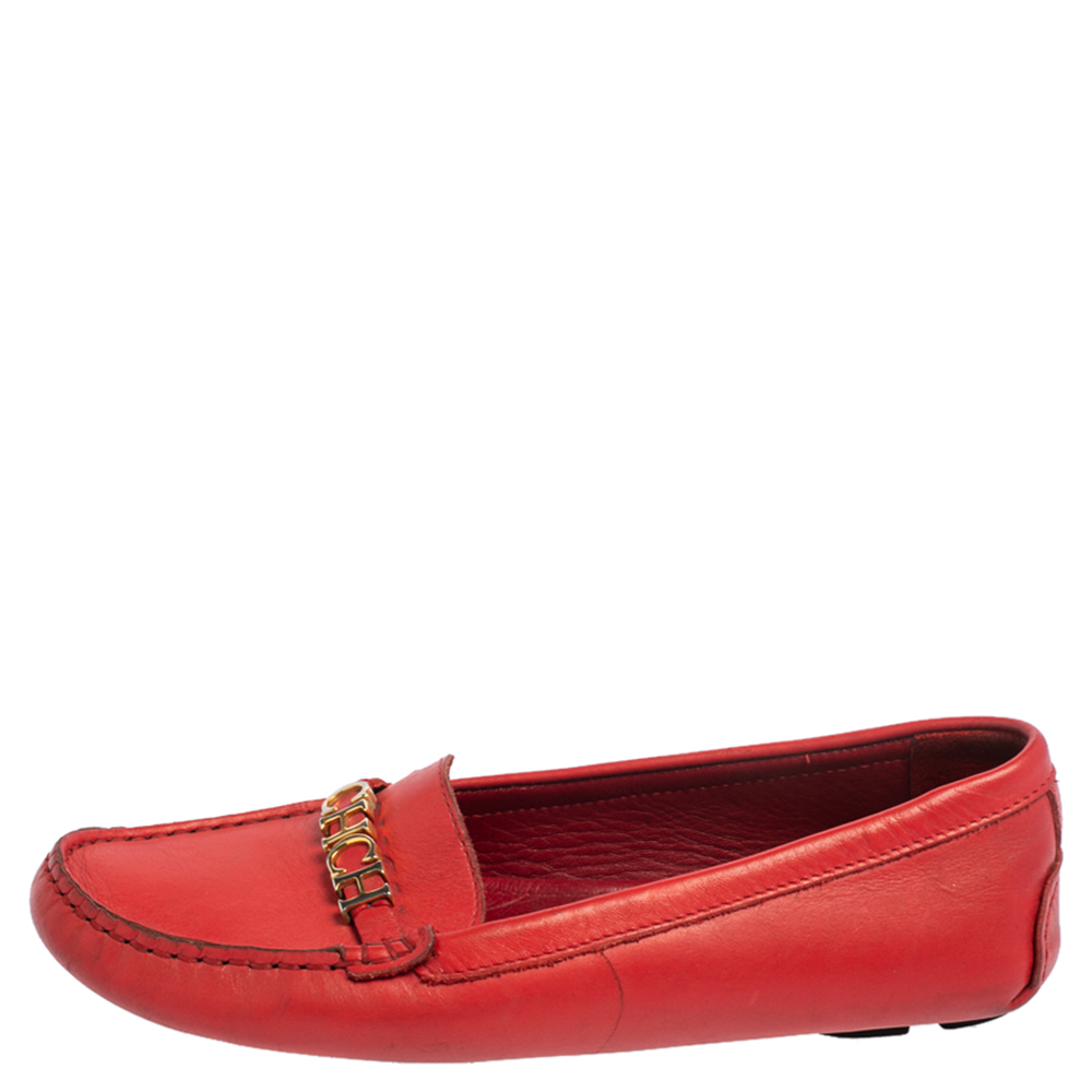 

Carolina Herrera Red Leather Slip On Loafers Size