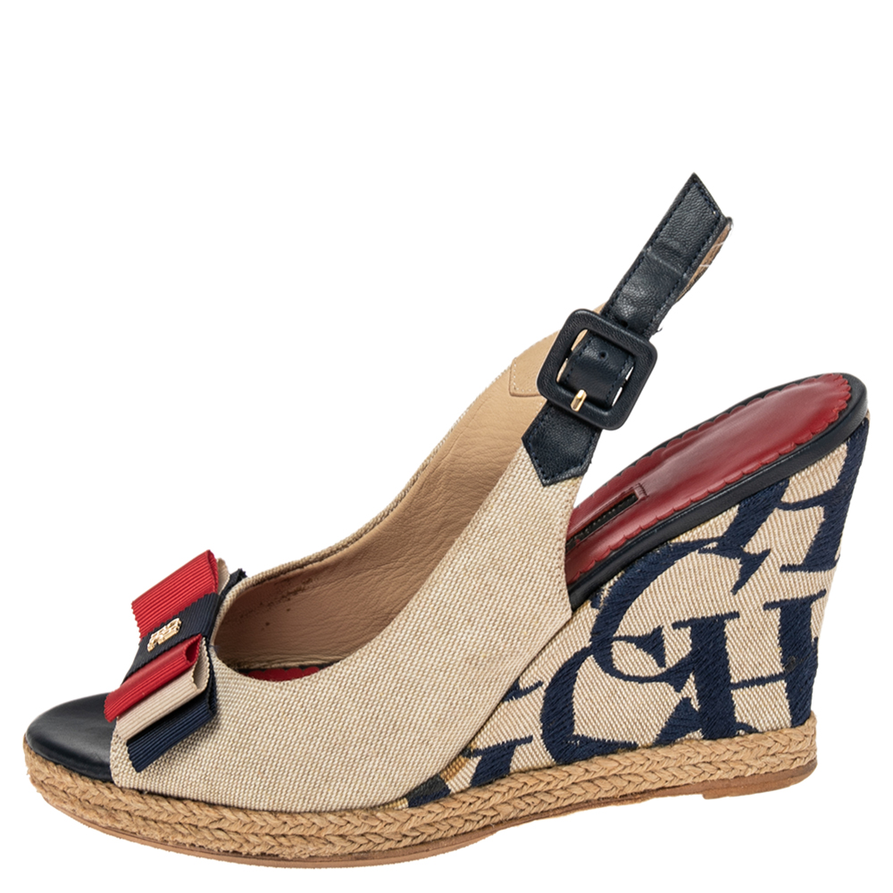 

Carolina Herrera Beige Canvas Wedge Platform Espadrille Slingback Sandals Size