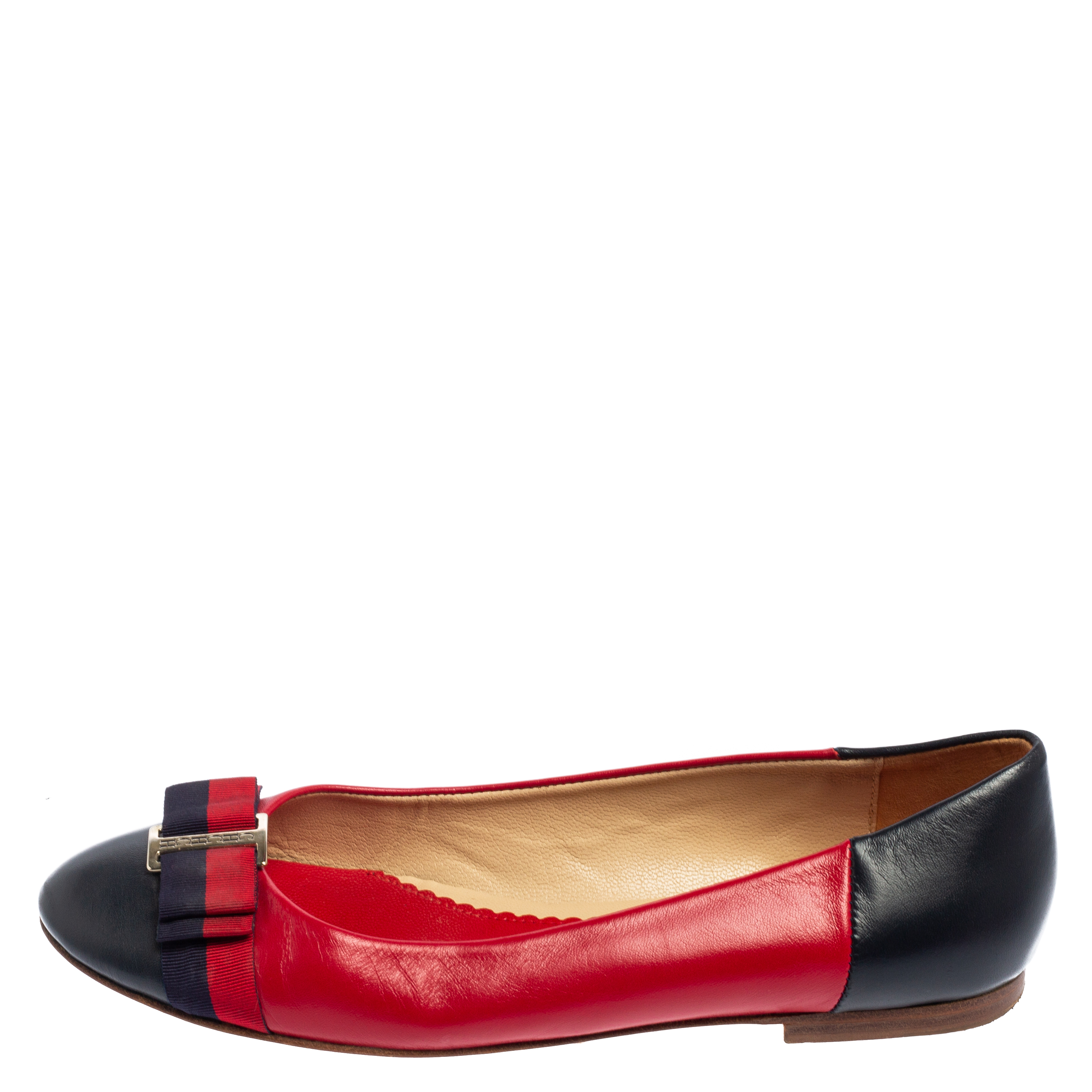 

Carolina Herrera Blue/Red Leather Bow Ballet Flats Size