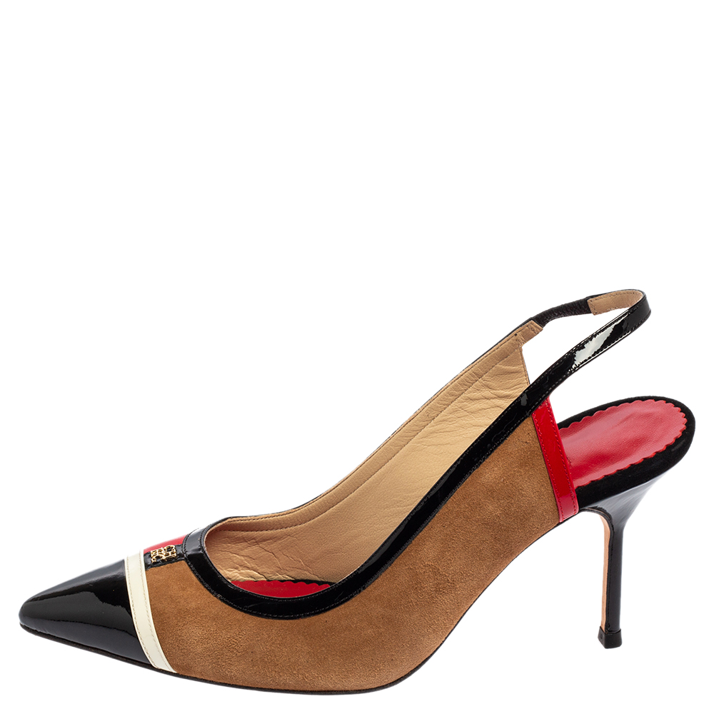 

Carolina Herrera Multicolor Suede, Leather and Patent Leather Slingback Sandals Size