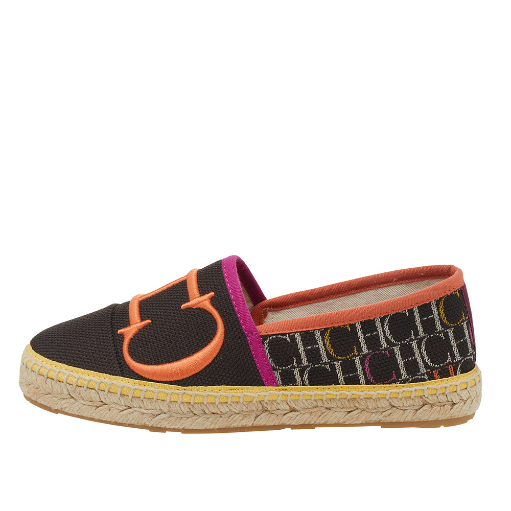 

Carolina Herrera Brown Logo Embroidered Fabric Cap Toe Espadrilles Flats Size