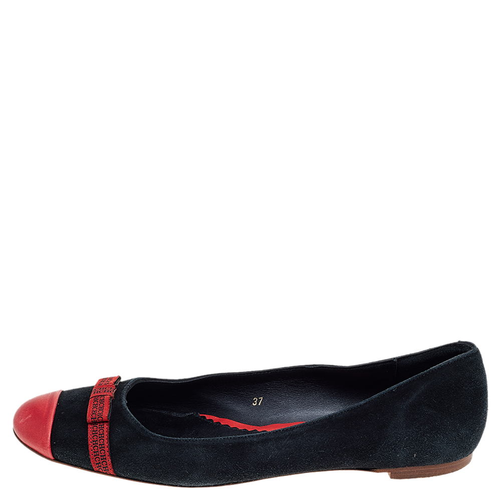 

CH Carolina Herrera Black-Red Suede and Leather Ballerina Flats Size