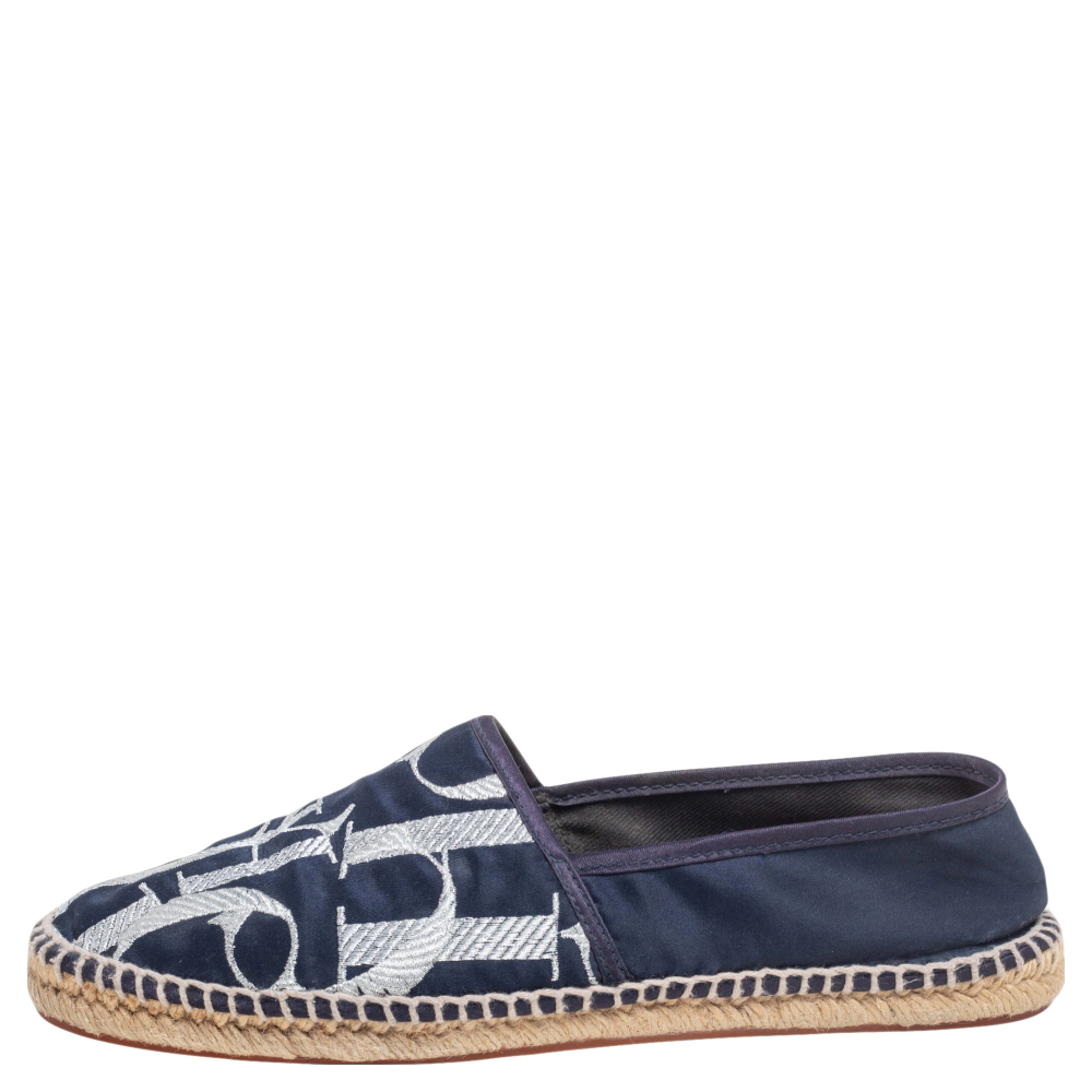 

Carolina Herrera Blue Satin Logo Espadrilles Flats Size