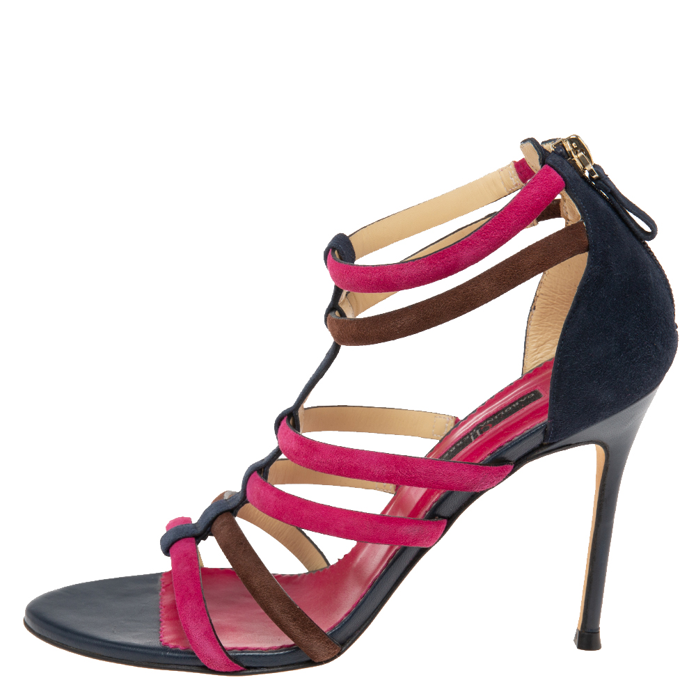 

CH Caroline Herrera Multicolor Suede Ankle Strap Sandals Size