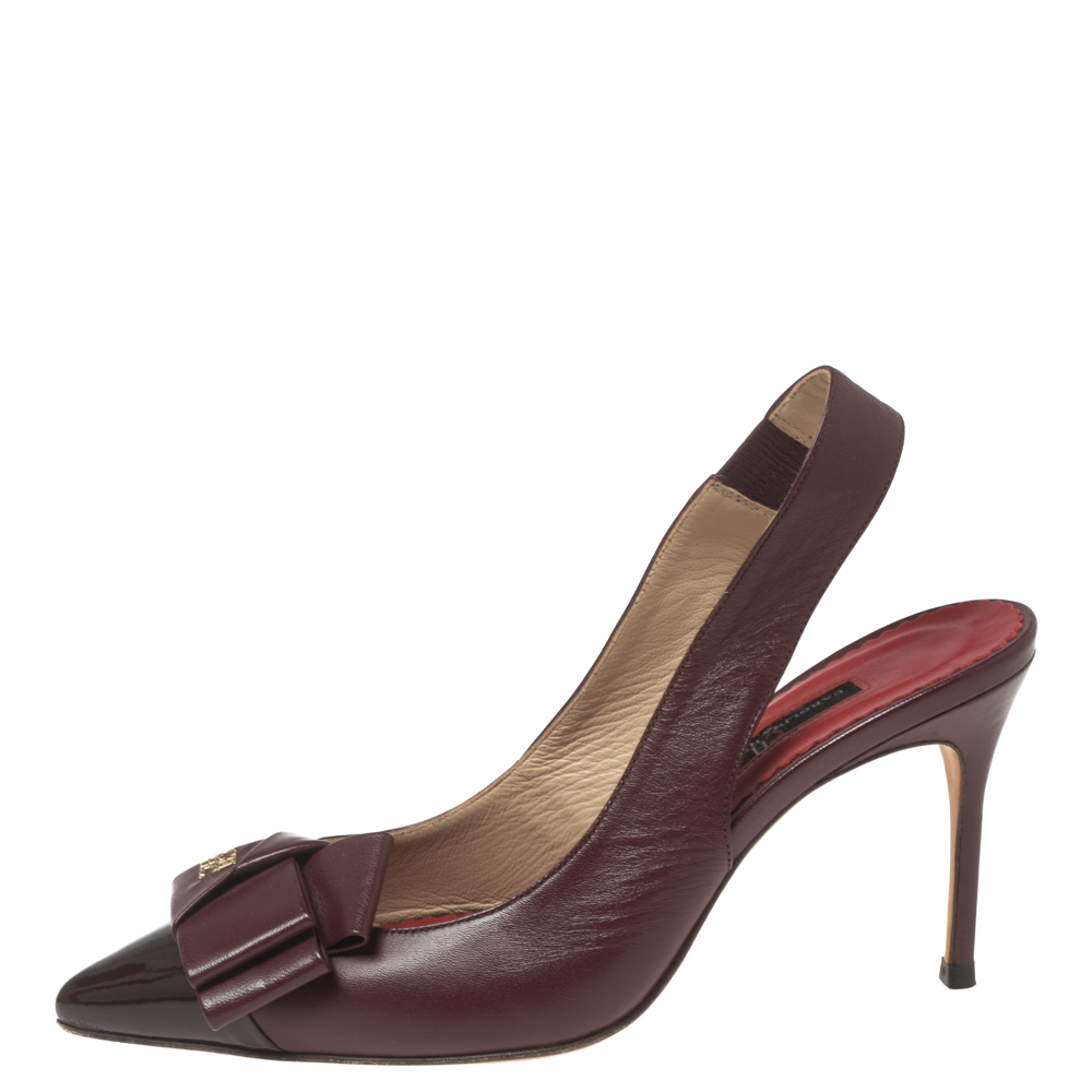 

CH Carolina Herrera Burgundy Leather Bow Detail Pointed-Toe Slingback Sandals Size