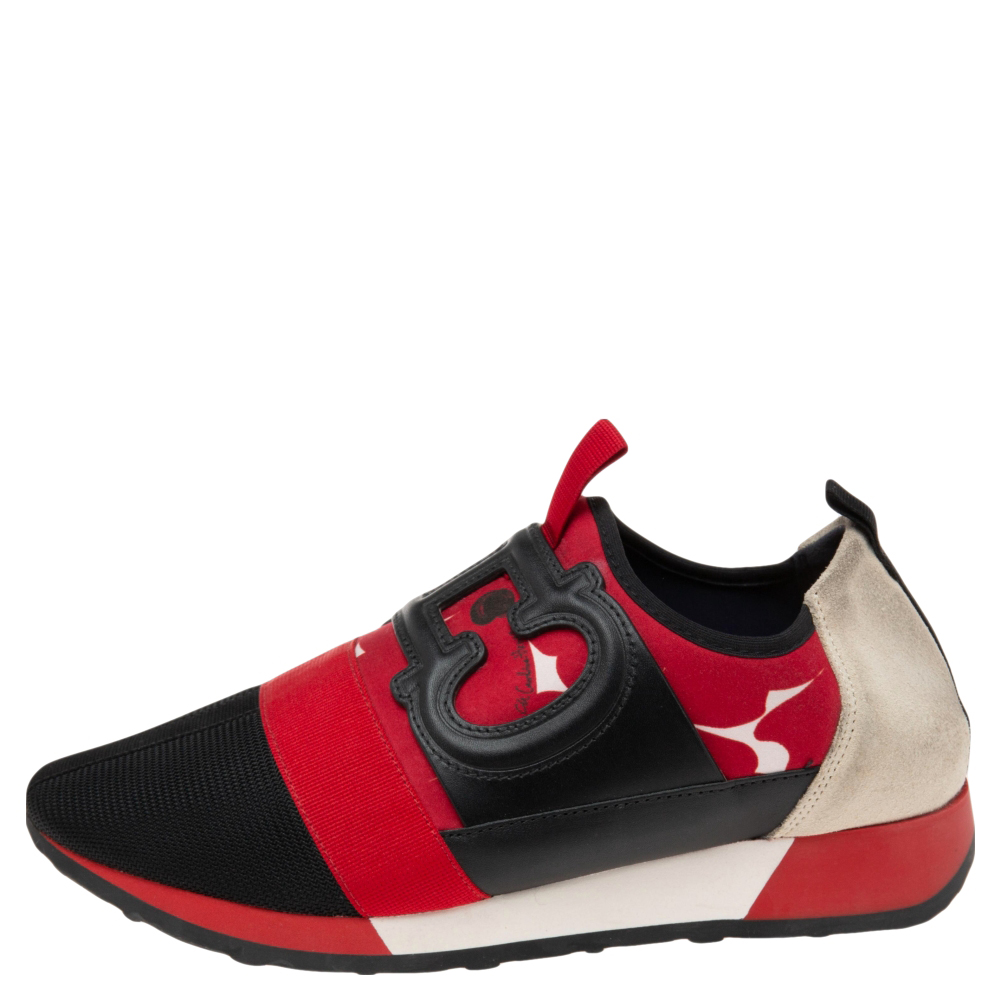 

CH Carolina Herrera Tri-Color Mesh, Printed Neoprene and Suede Low-Top Sneakers Size, Red