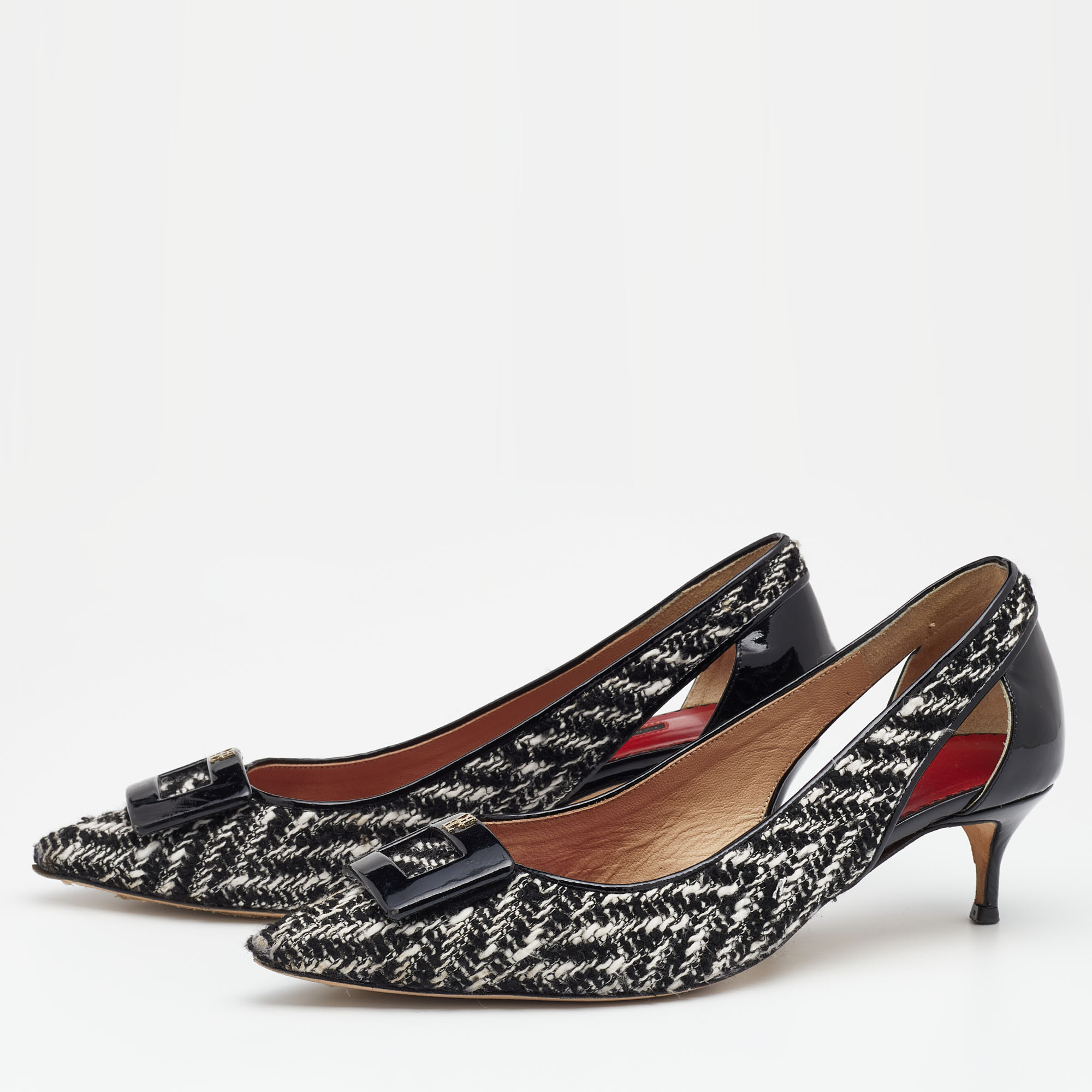 

CH Carolina Herrera Black/White Fabric And Patent Leather Pointed Toe Pumps Size