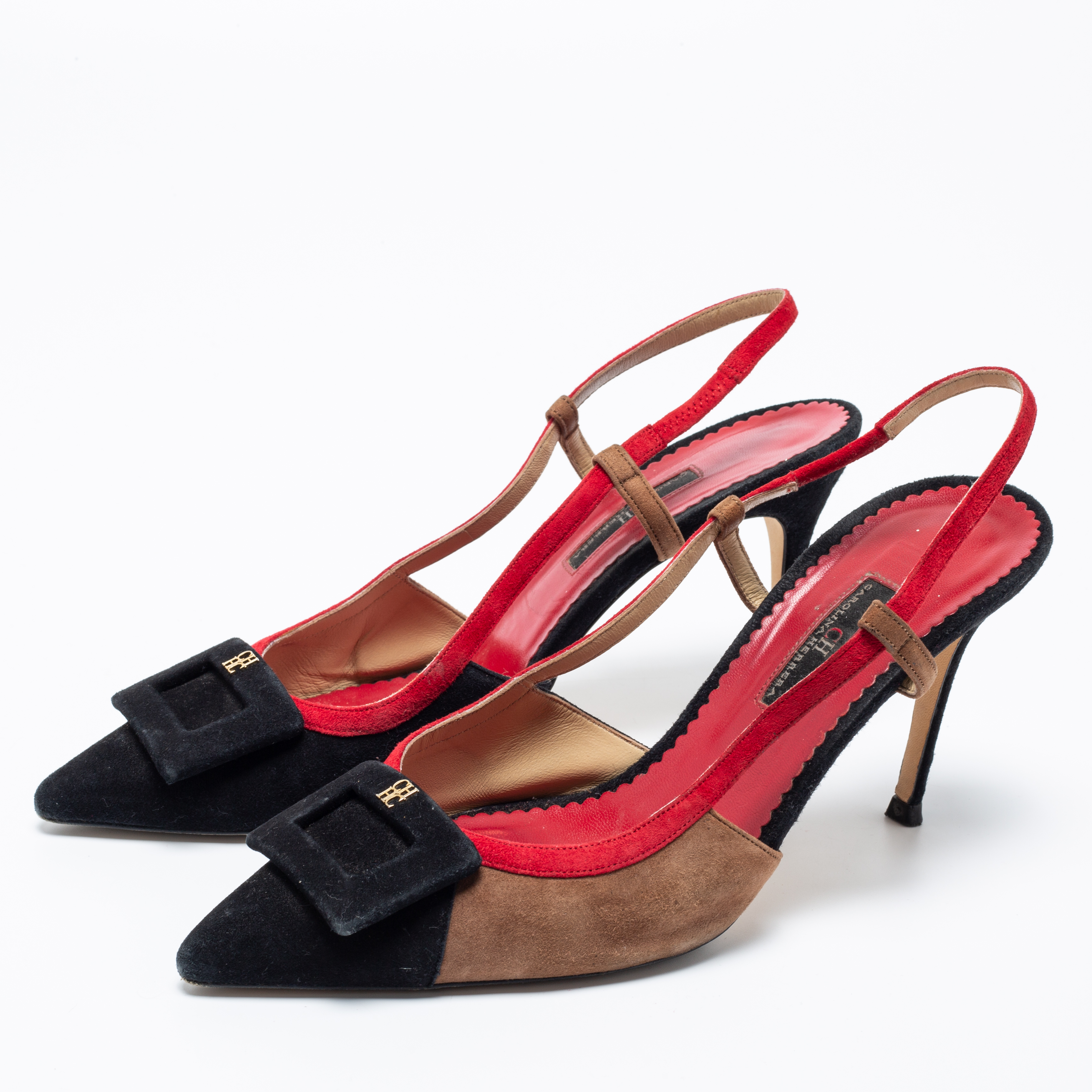 

CH Carolina Herrera Black Multicolor Suede Slingback Sandals Size