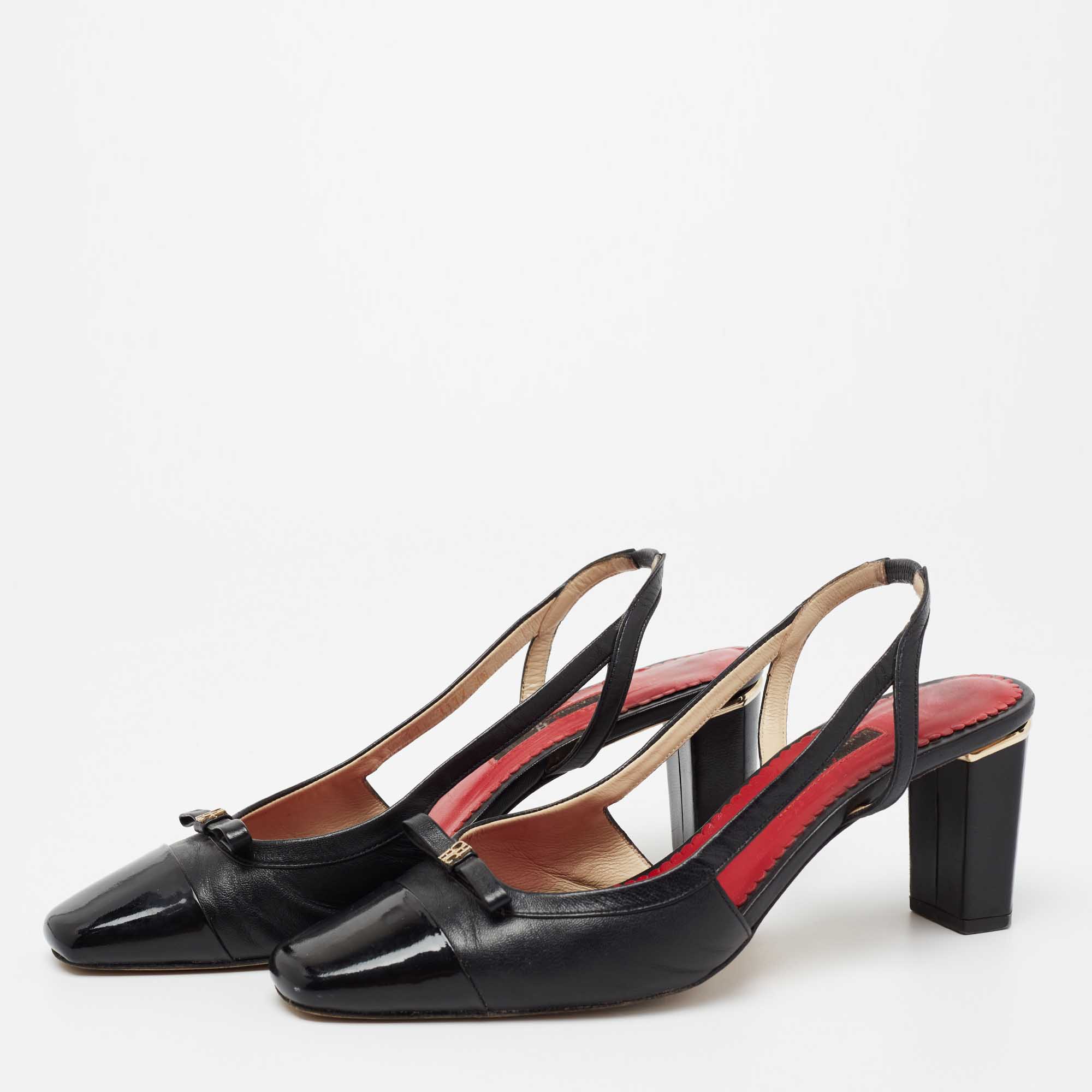 

CH Carolina Herrera Black Patent and Leather Slingback Pumps Size