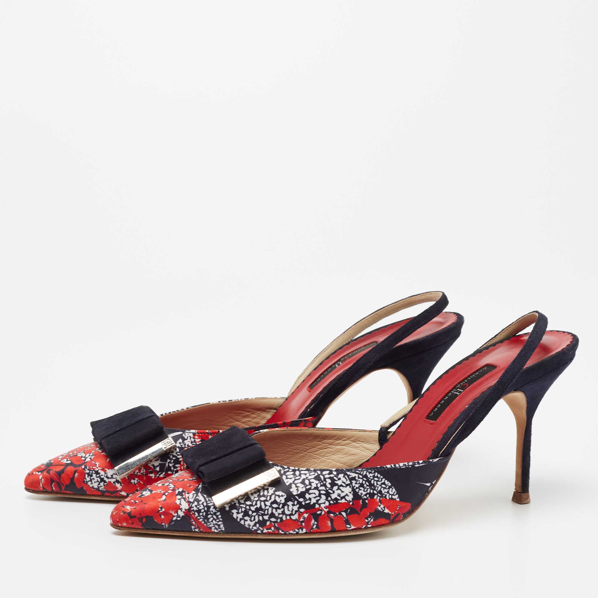 

Carolina Herrera Multicolor Satin and Suede Bow Slingback Sandals Size