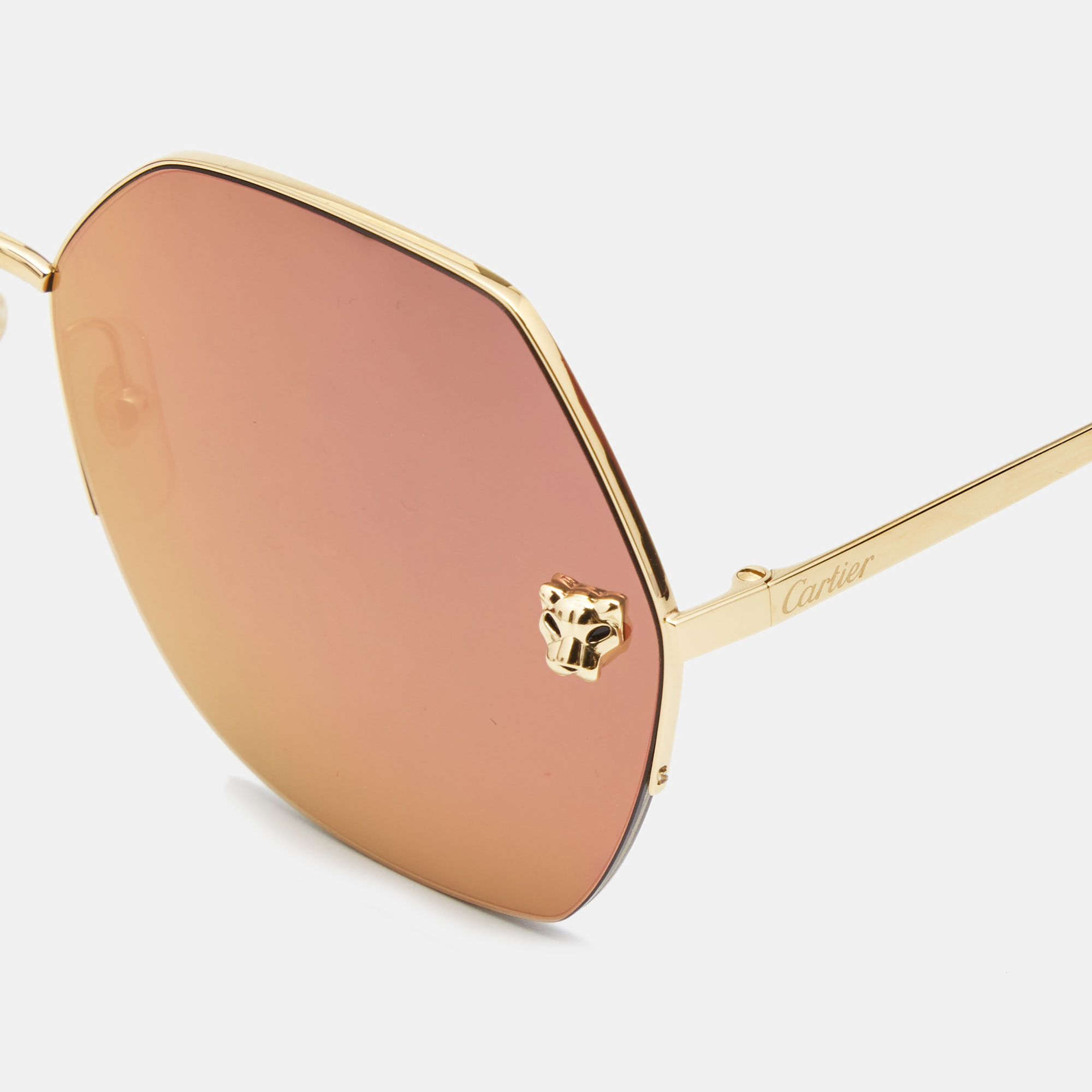 

Cartier Gold Panthere Geometric Sunglasses