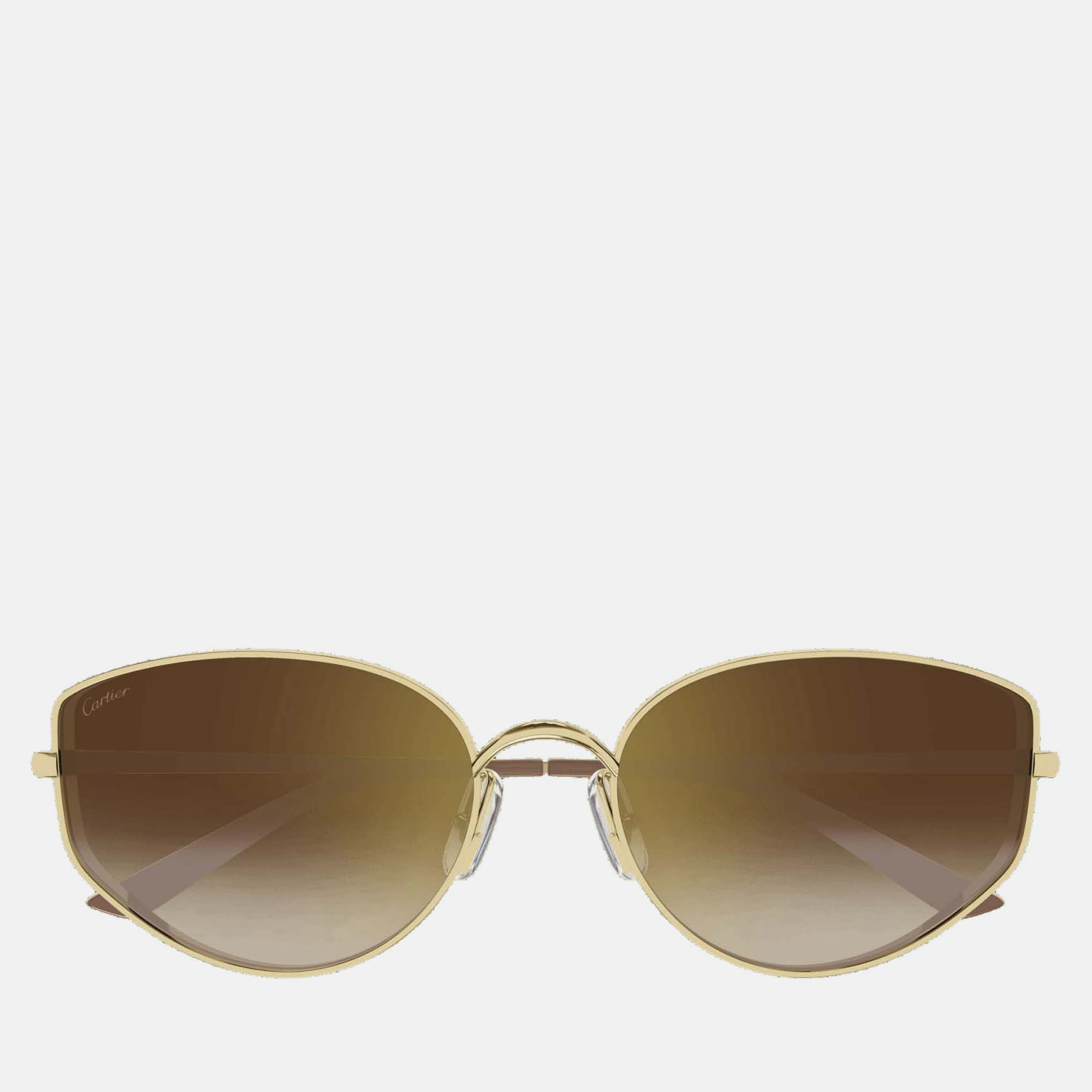 Pre-owned Cartier Gold Ct0300s-002 Cat Eye Sunglasses