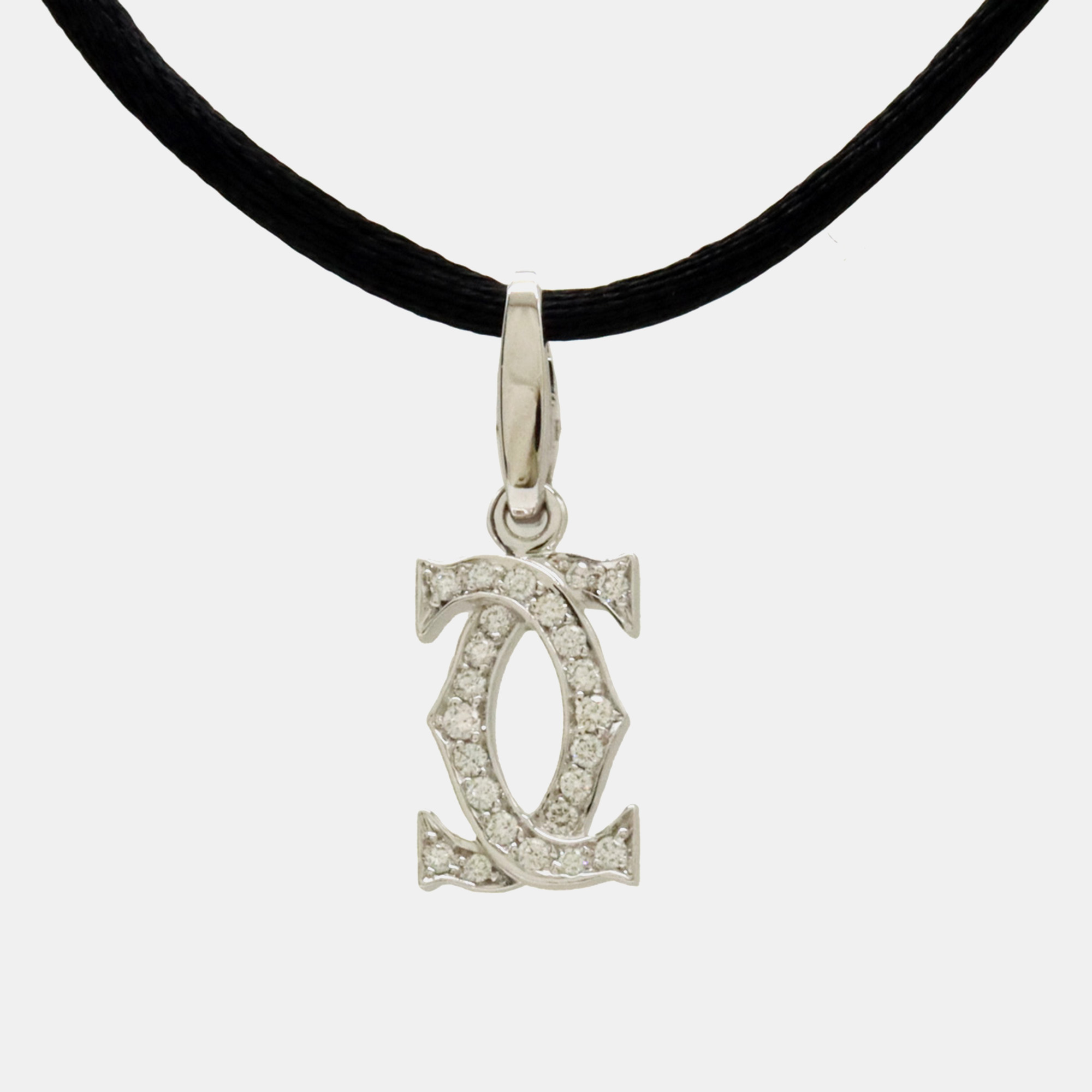 

Cartier 18K White Gold And Diamonds Double C de Cartier Charm Necklace