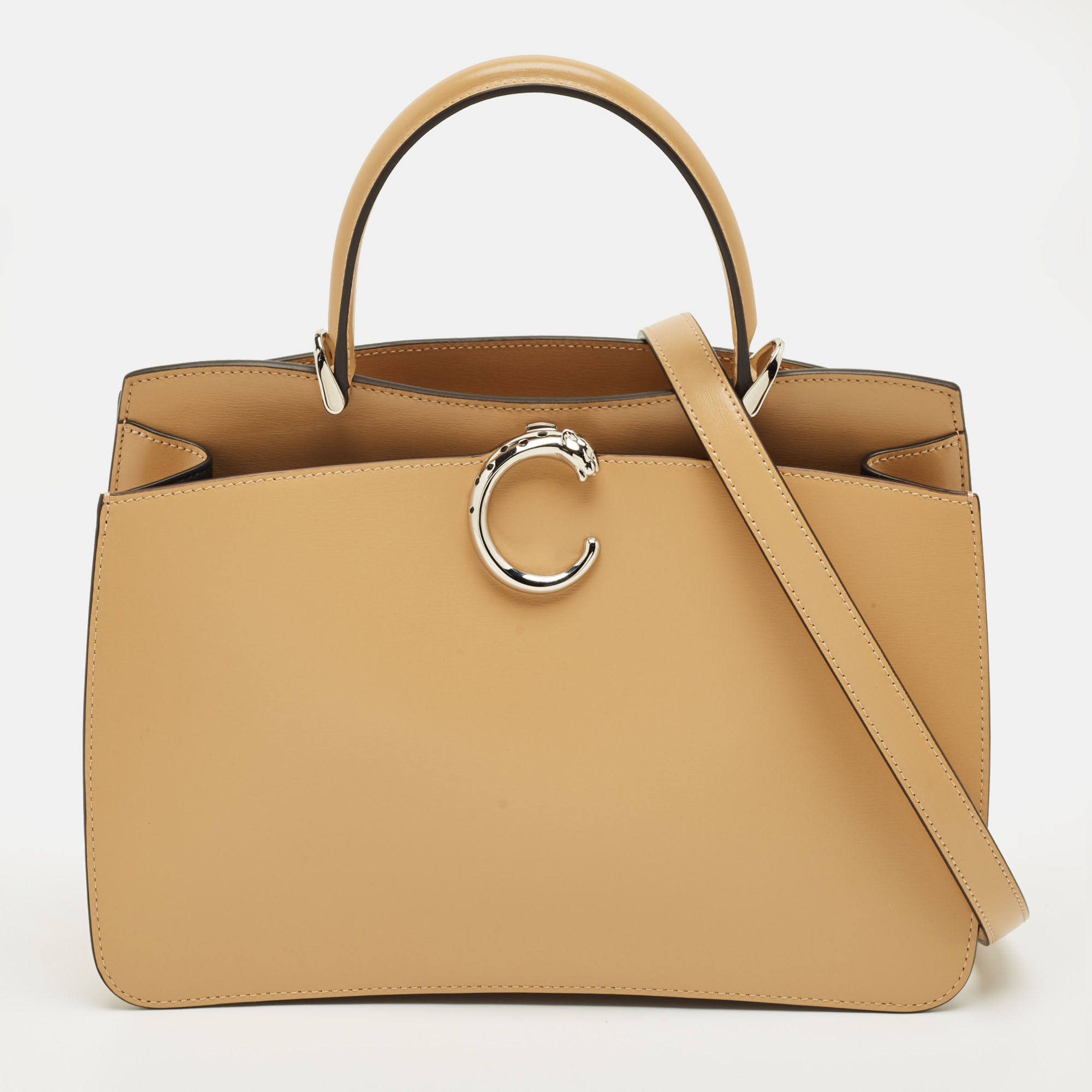 

Cartier Camel Leather  Panthere C De Cartier Top Handle Bag, Brown