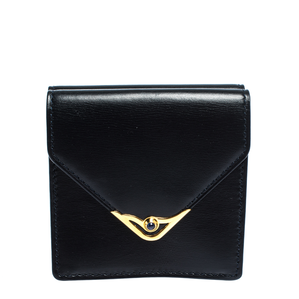 مملوكة مسبقًا Cartier Black Leather Sapphire S de Cartier Coin Wallet