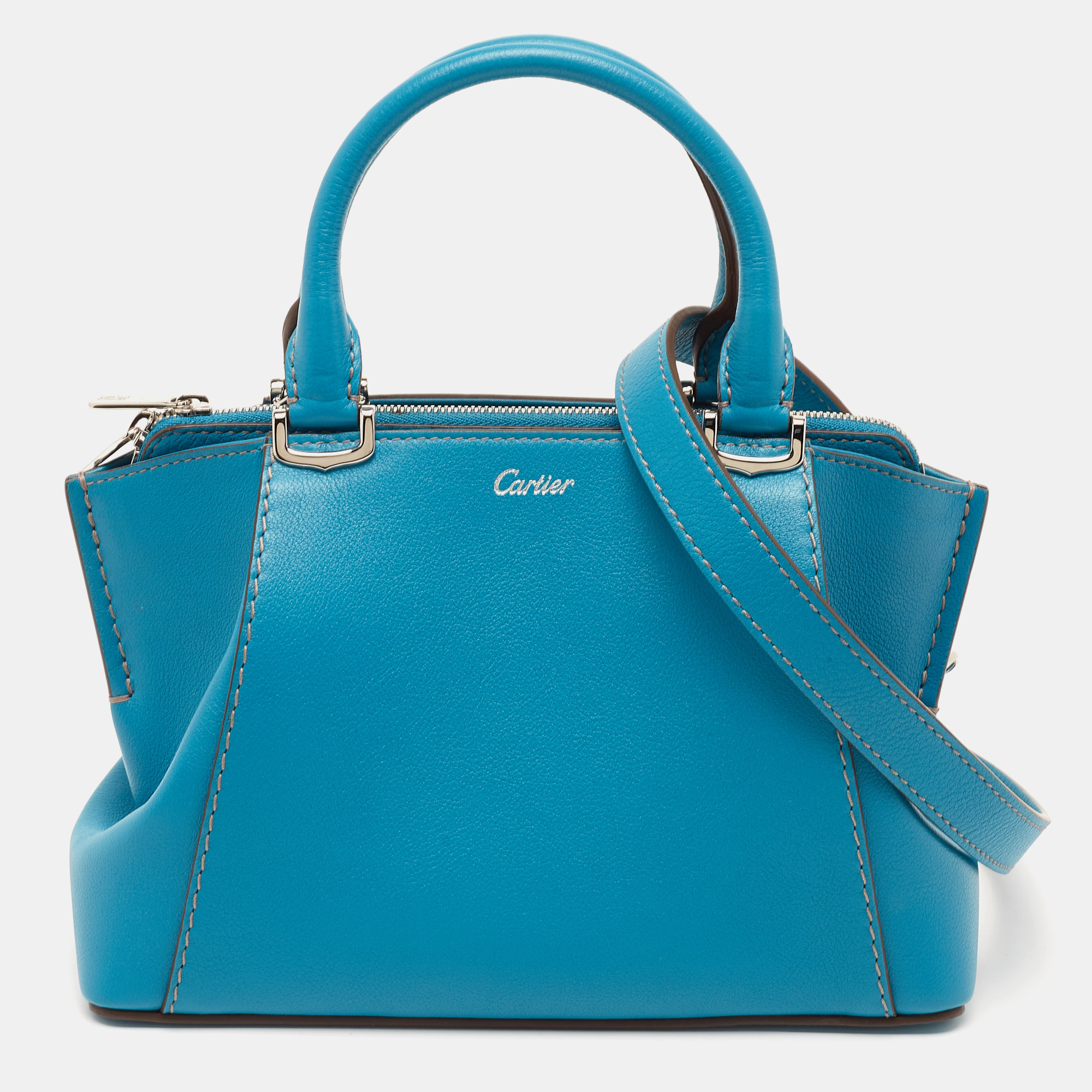 Pre Owned Cartier Blue Leather Mini C de Cartier Satchel