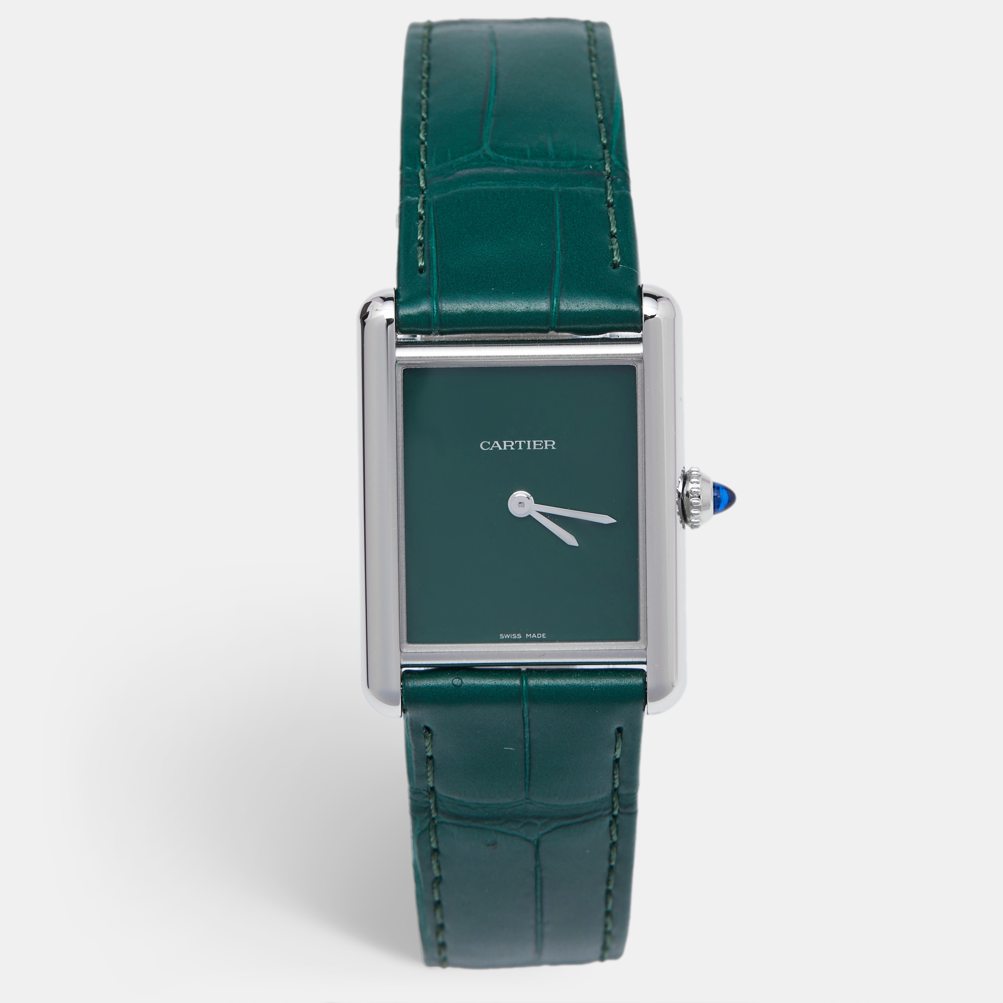 

Cartier Green Stainless Steel Alligator Leather Tank Must WSTA0056 Women's Wristwatch