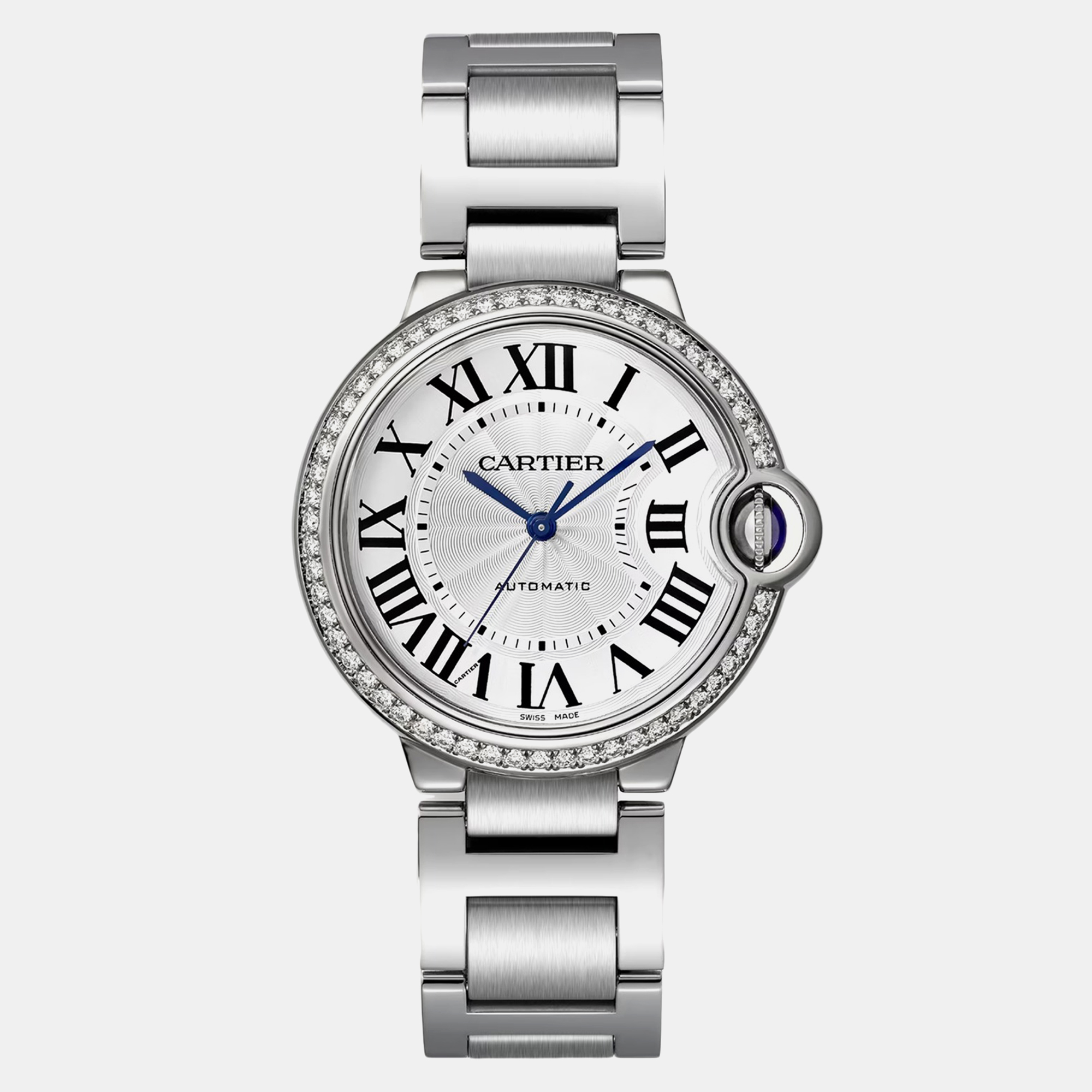 

Cartier Silver Diamond Stainless Steel Ballon Bleu W4BB0024 Automatic Women's Wristwatch 36 mm