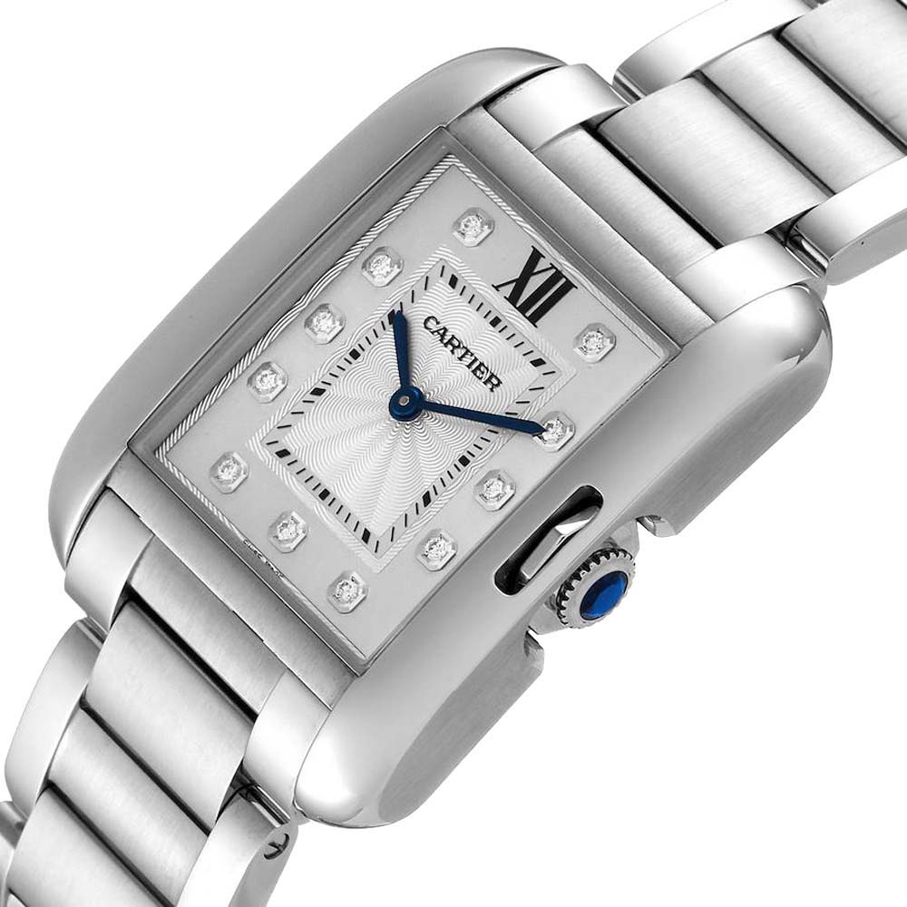 

Cartier Silver Diamonds Stainless Steel Tank Anglaise W4TA0004 Women's Wristwatch