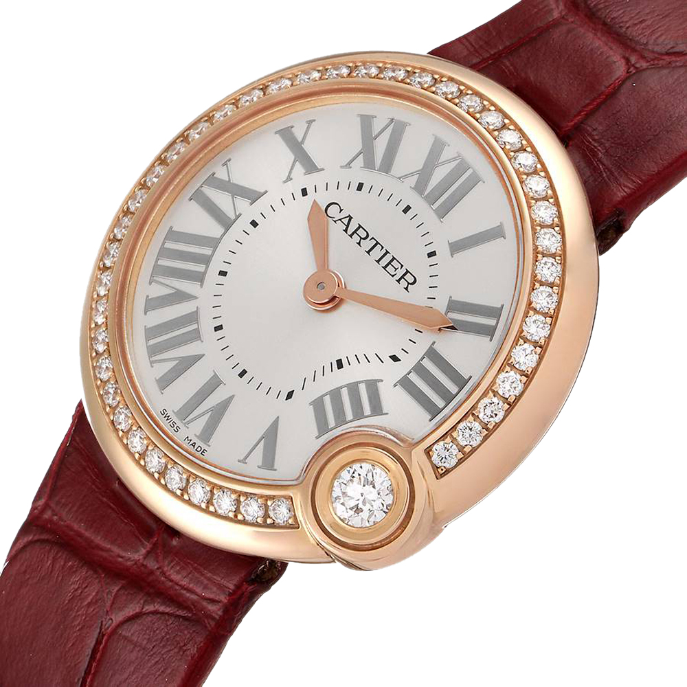 

Cartier Silver Diamonds 18K Rose Gold Ballon Blanc WJBL0005 Women's Wristwatch 30 MM