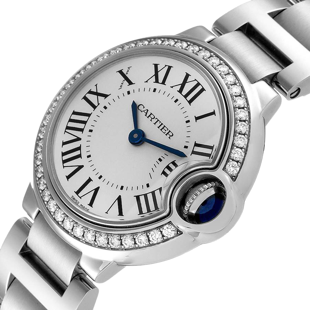 

Cartier Silver Diamonds Stainless Steel Ballon Bleu W4BB0015 Women's Wristwatch 28 MM