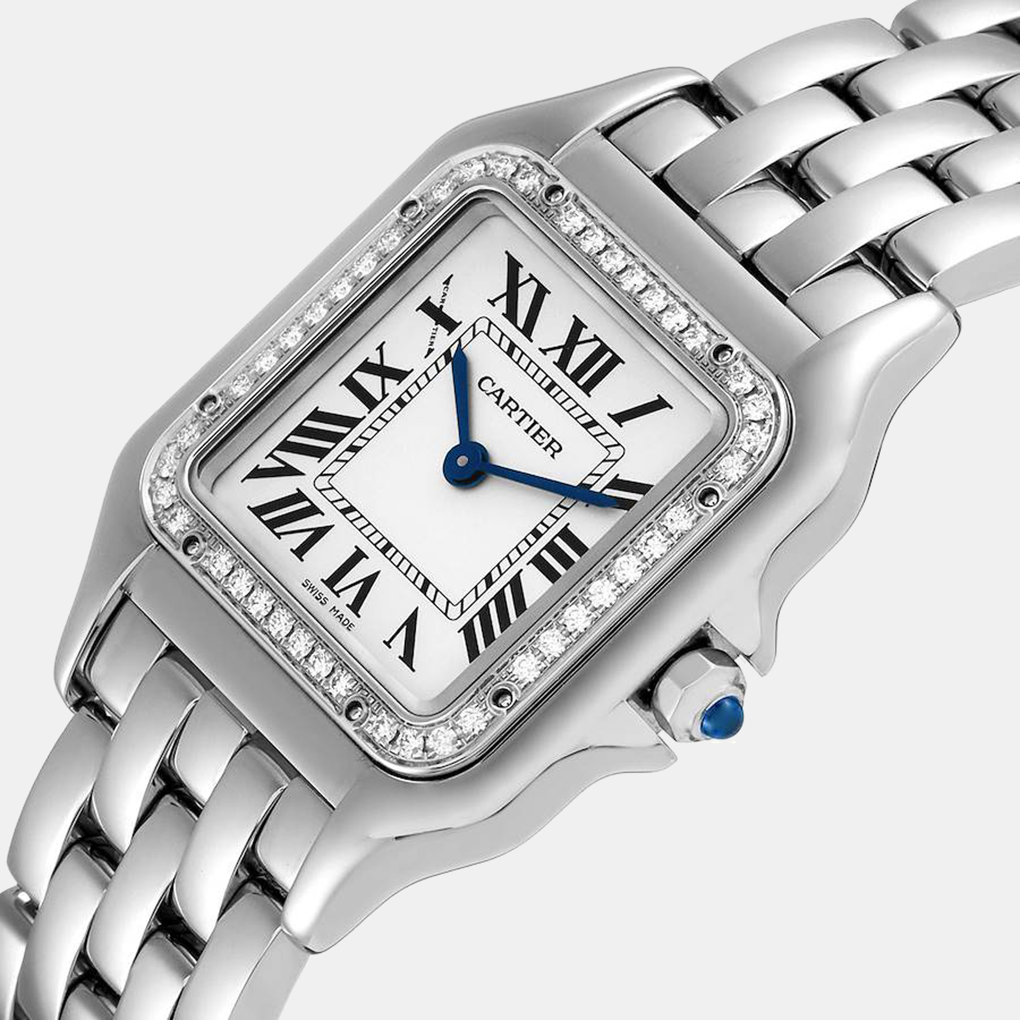 

Cartier Silver Diamonds Stainless Steel Panthere W4PN0008 Women's Wristwatch 27 mm