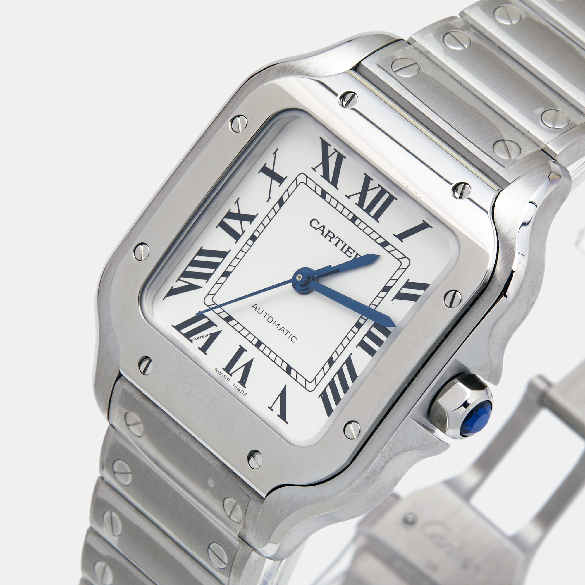 

Cartier Silver Opaline Stainless Steel Santos WSSA0010 Women's Wristwatch