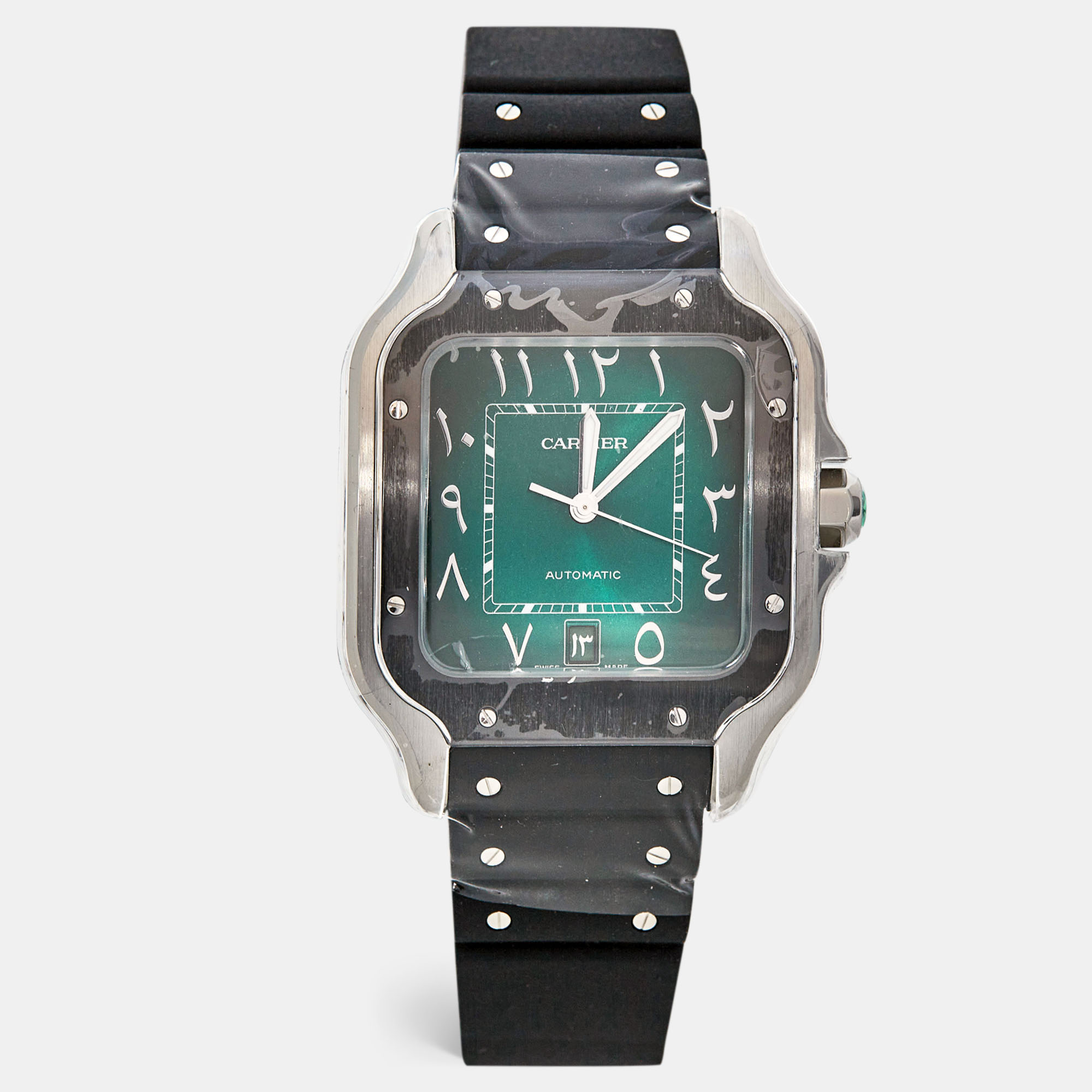 

Cartier Santos de Cartier Steel Large Model Automatic Green Arabic Dial Wssa0055 Men's Watch