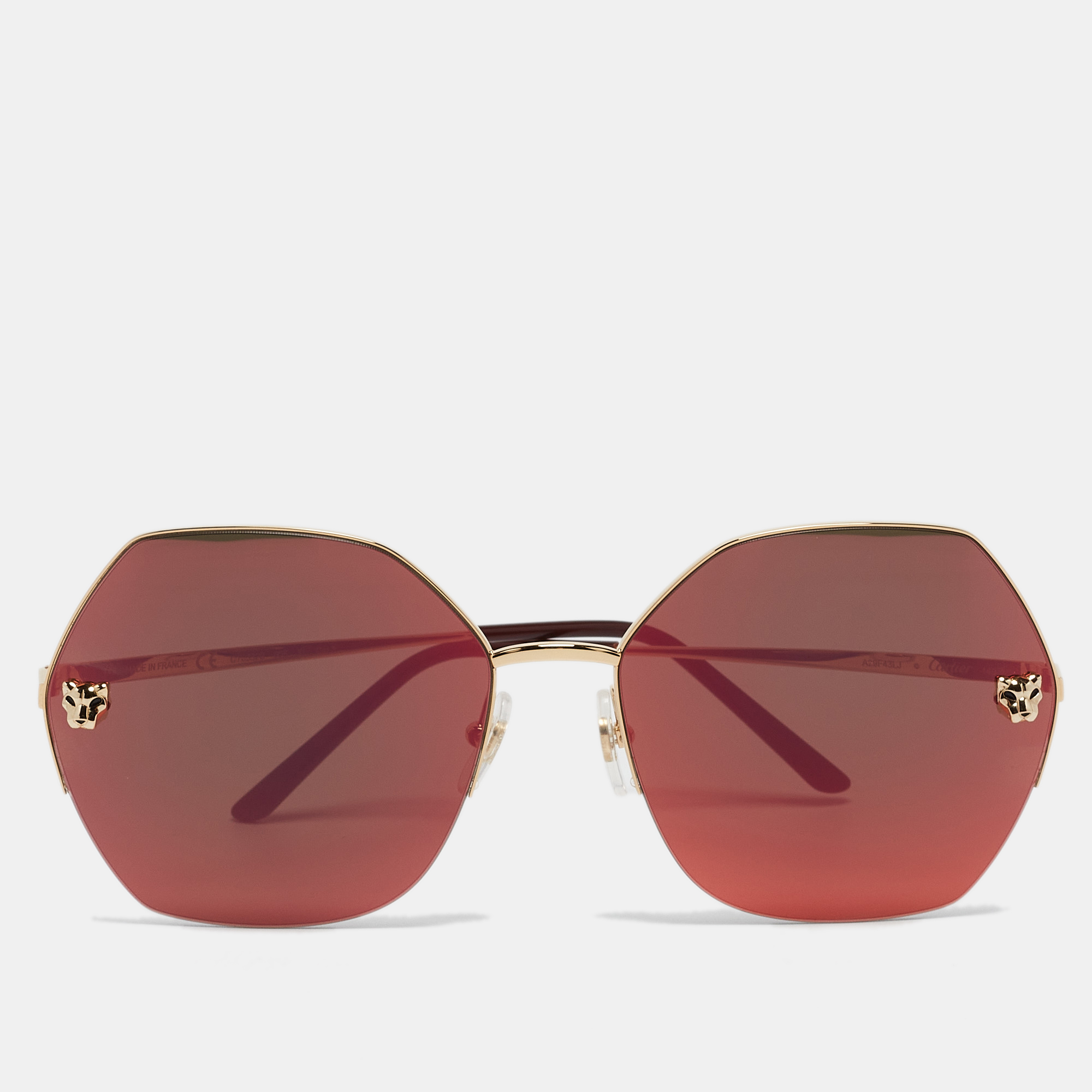 

Cartier Gold Mirrored CT0332S Panthere Geometric Sunglasses