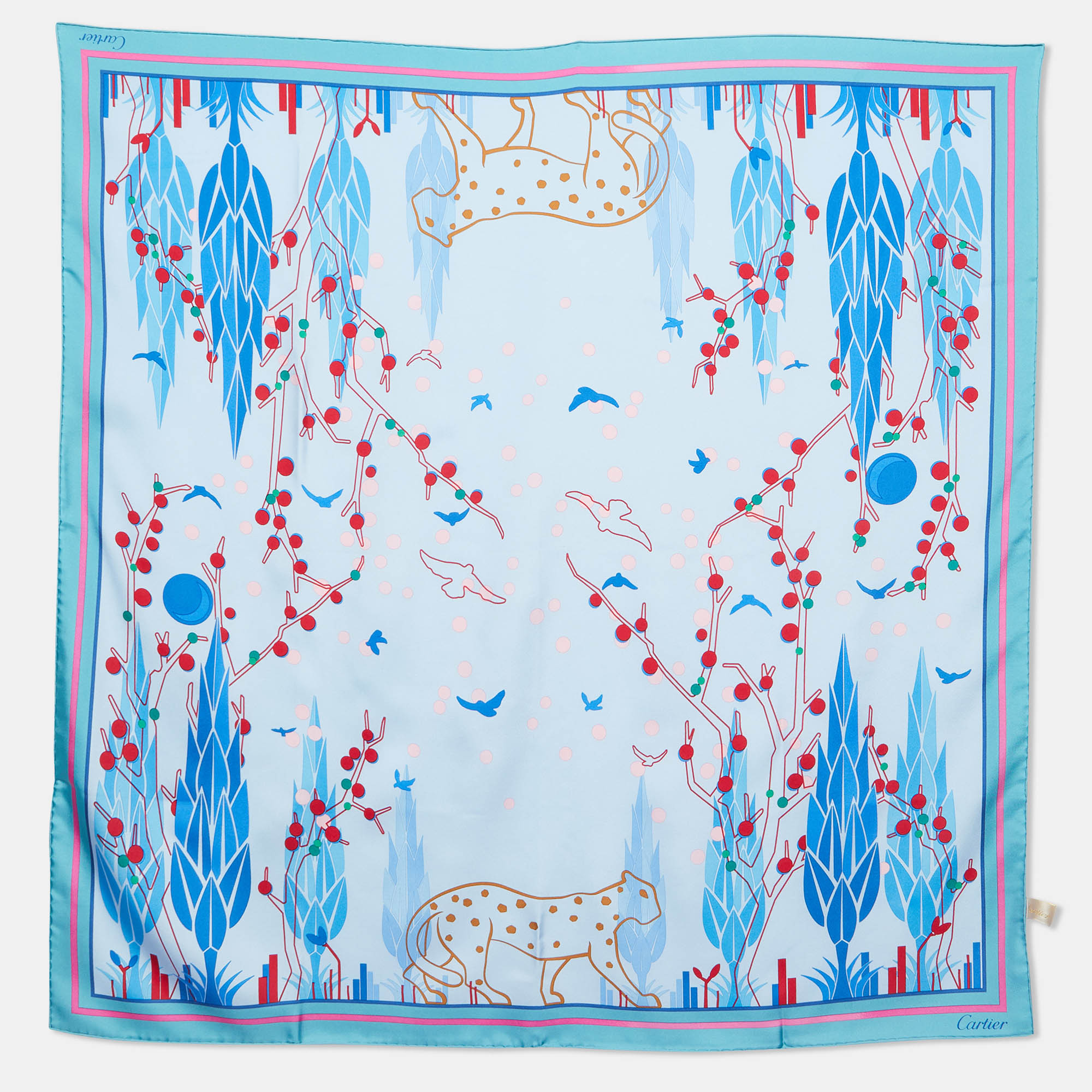 

Cartier Blue Panther Garden Print Silk Square Scarf