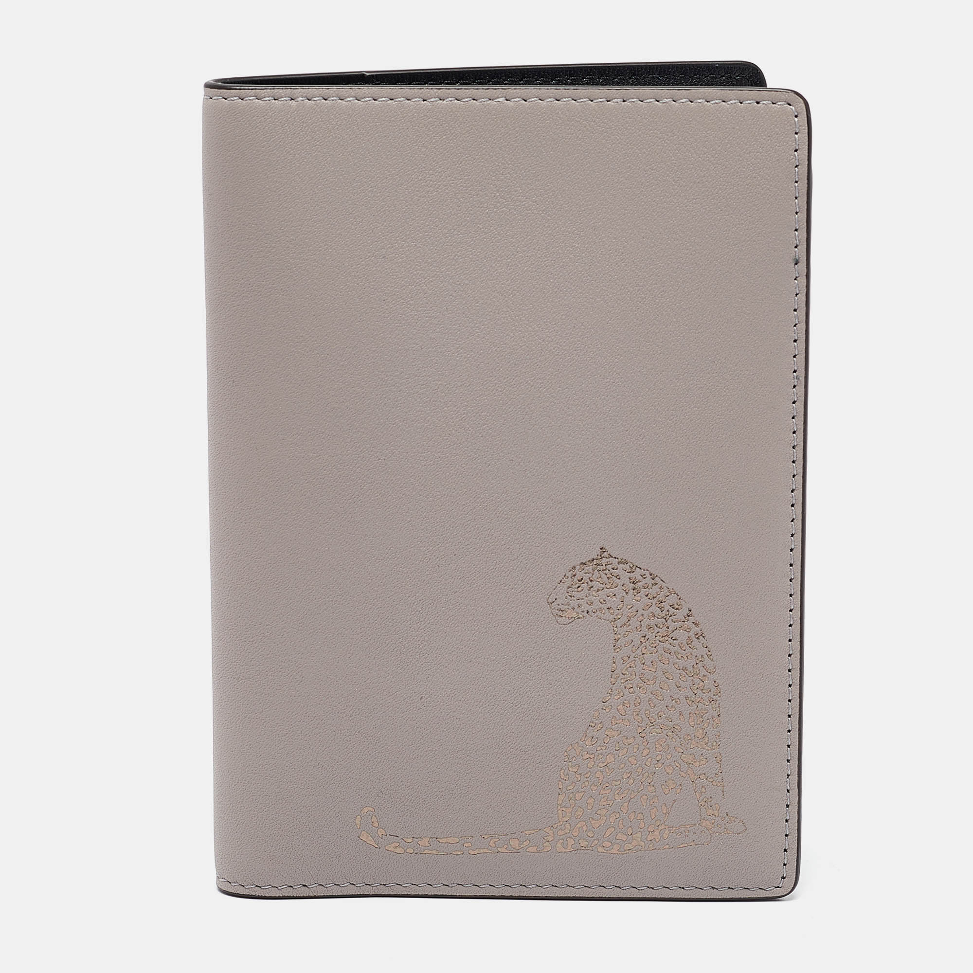 

Cartier Grey Leather Panther Print Passport Holder