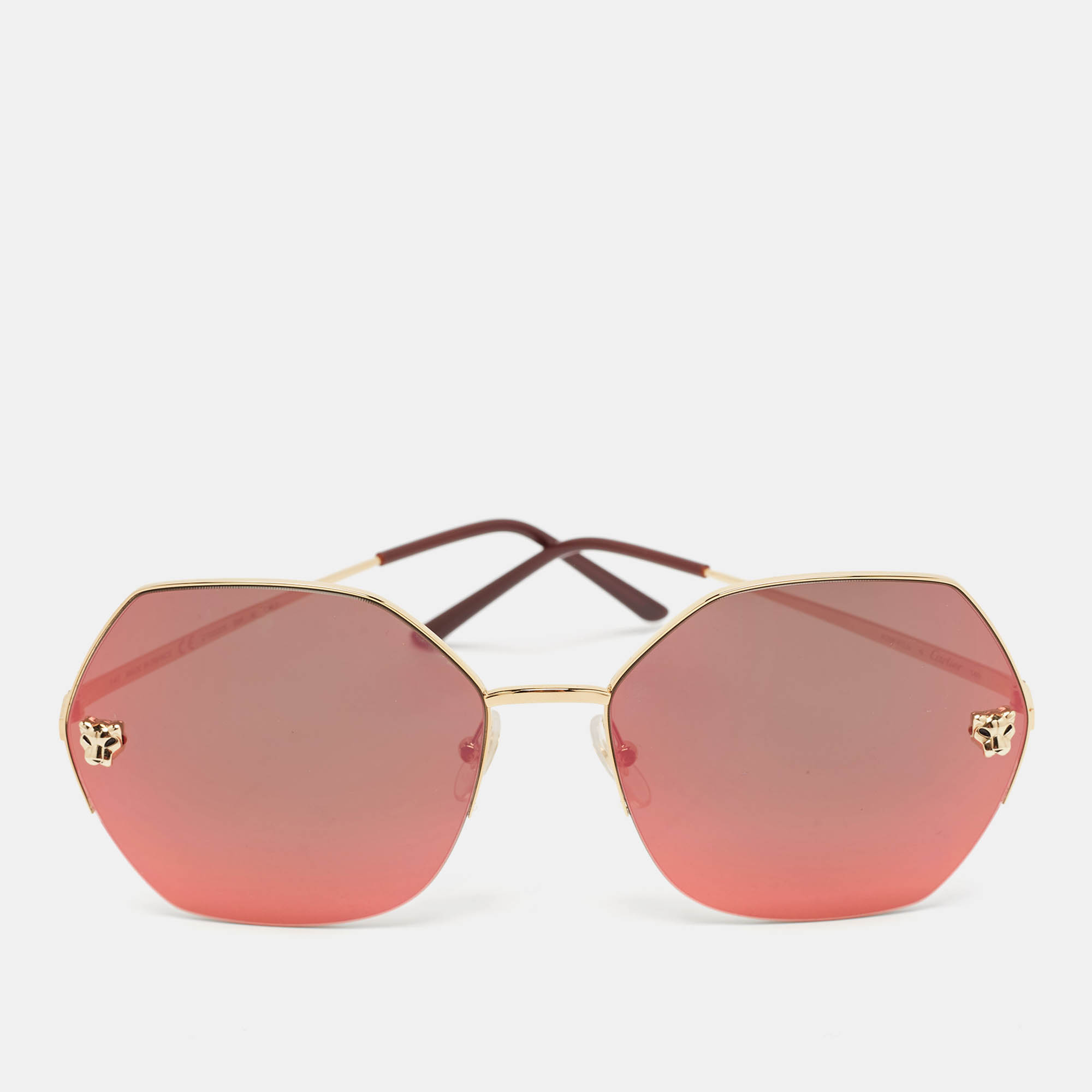 

Cartier Gold Mirrored CT0332S 005 Panthere Geometric Sunglasses