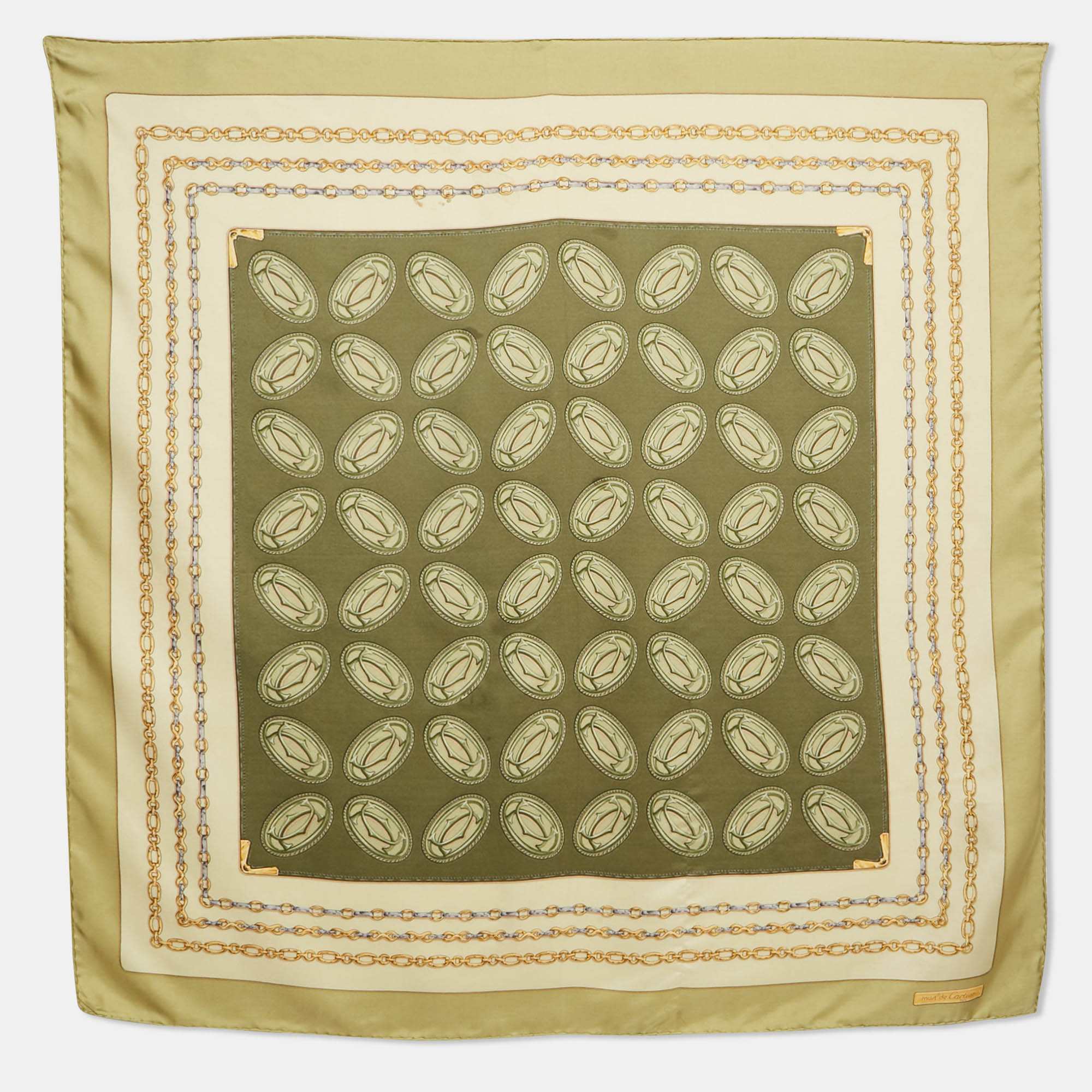 

Cartier Green Print Silk Must de Cartier Scarf