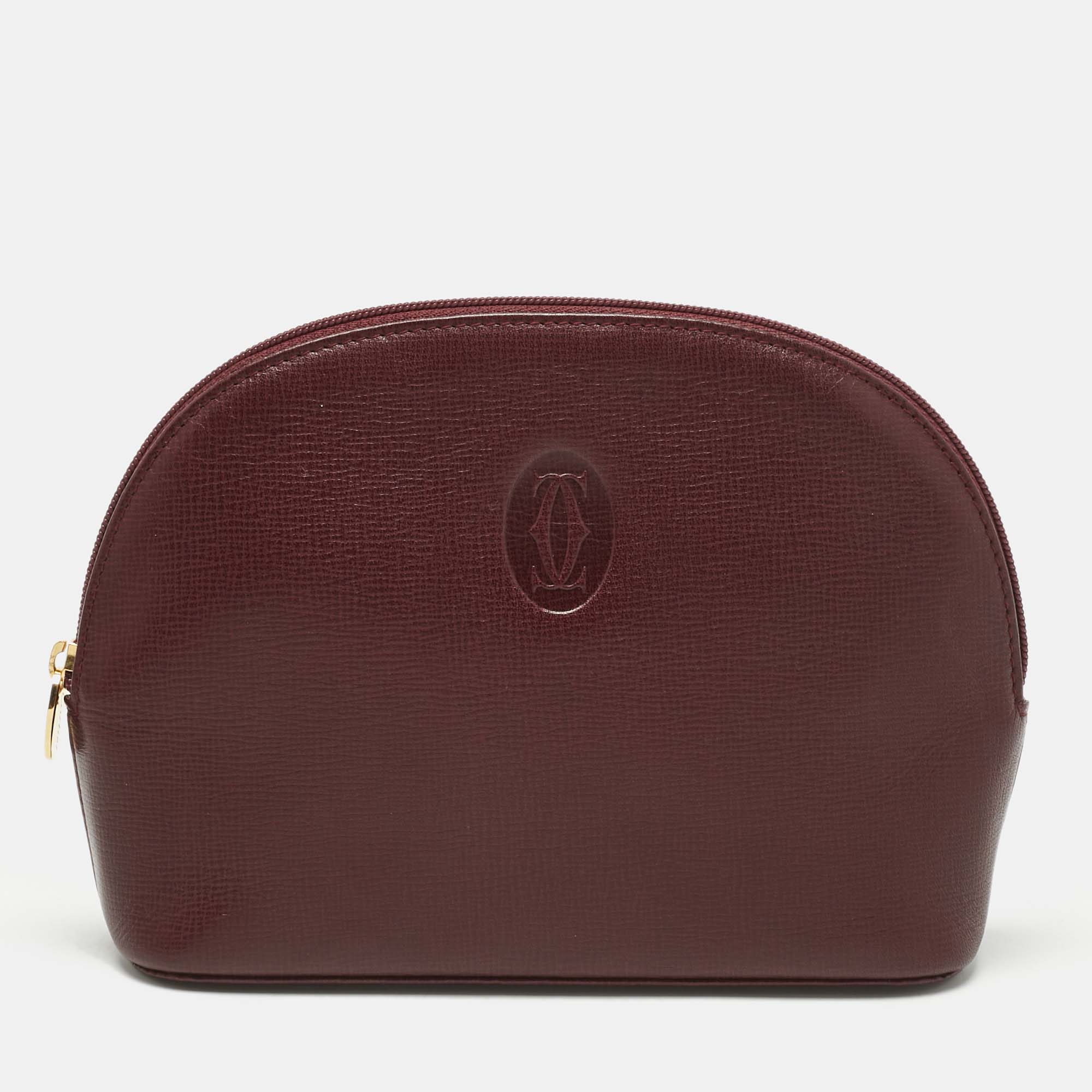 Pre-owned Cartier Carteir Burgundy Leather Must De  Cosmetic Pouch