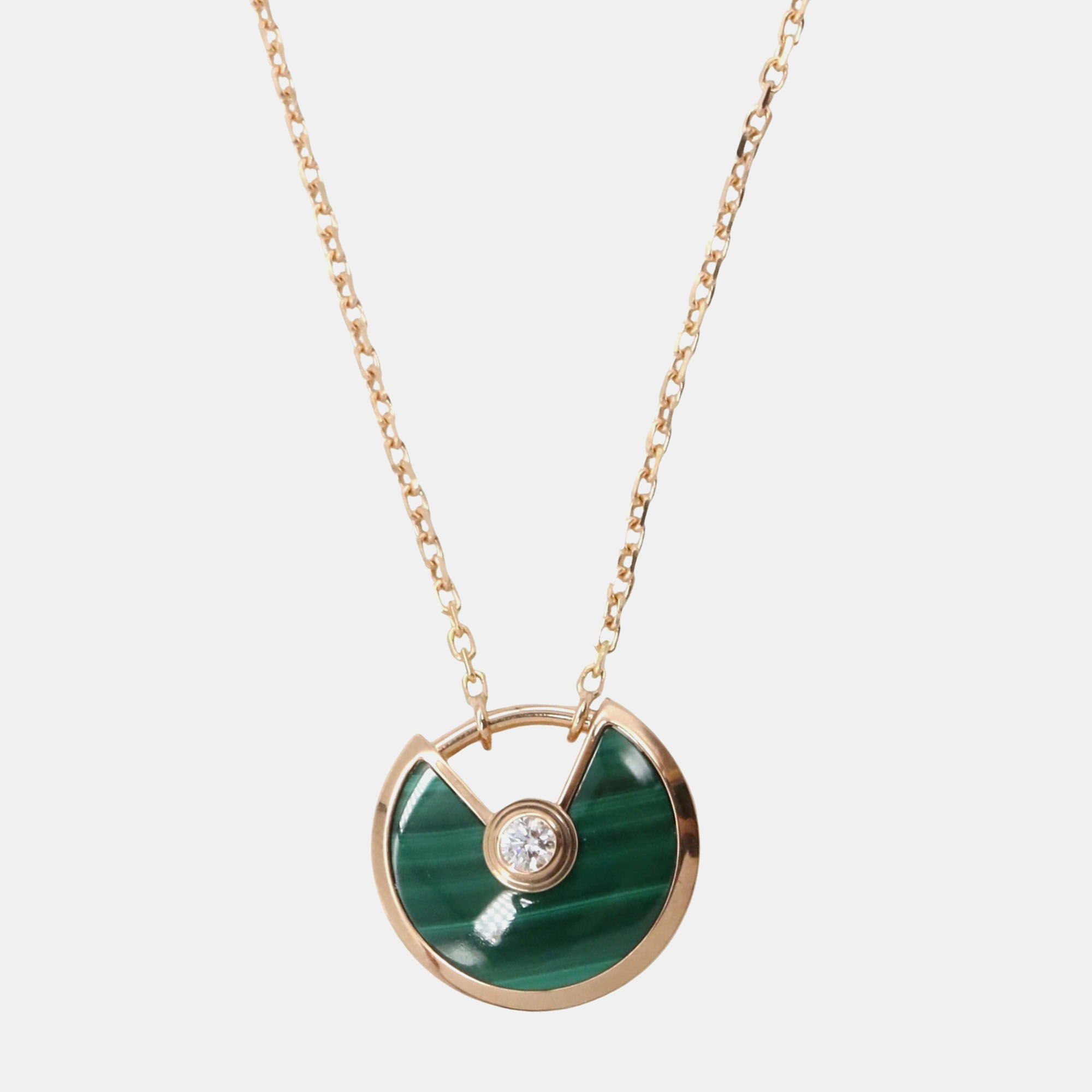 

Cartier Amulette De Cartier  Diamond 18K Rose Gold Malachite Necklace