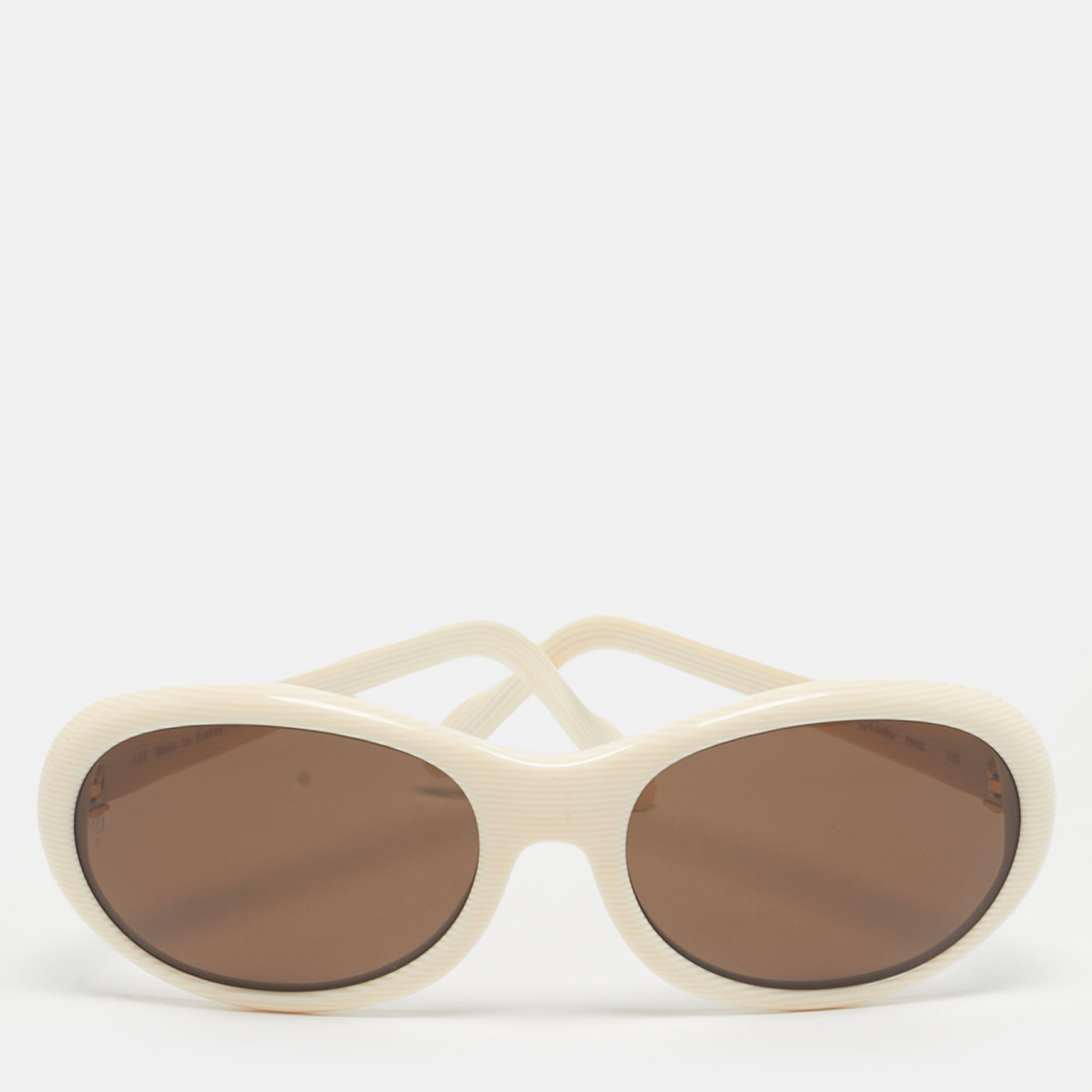

Cartier Ivory/Brown Frame Oval Sunglasses, White