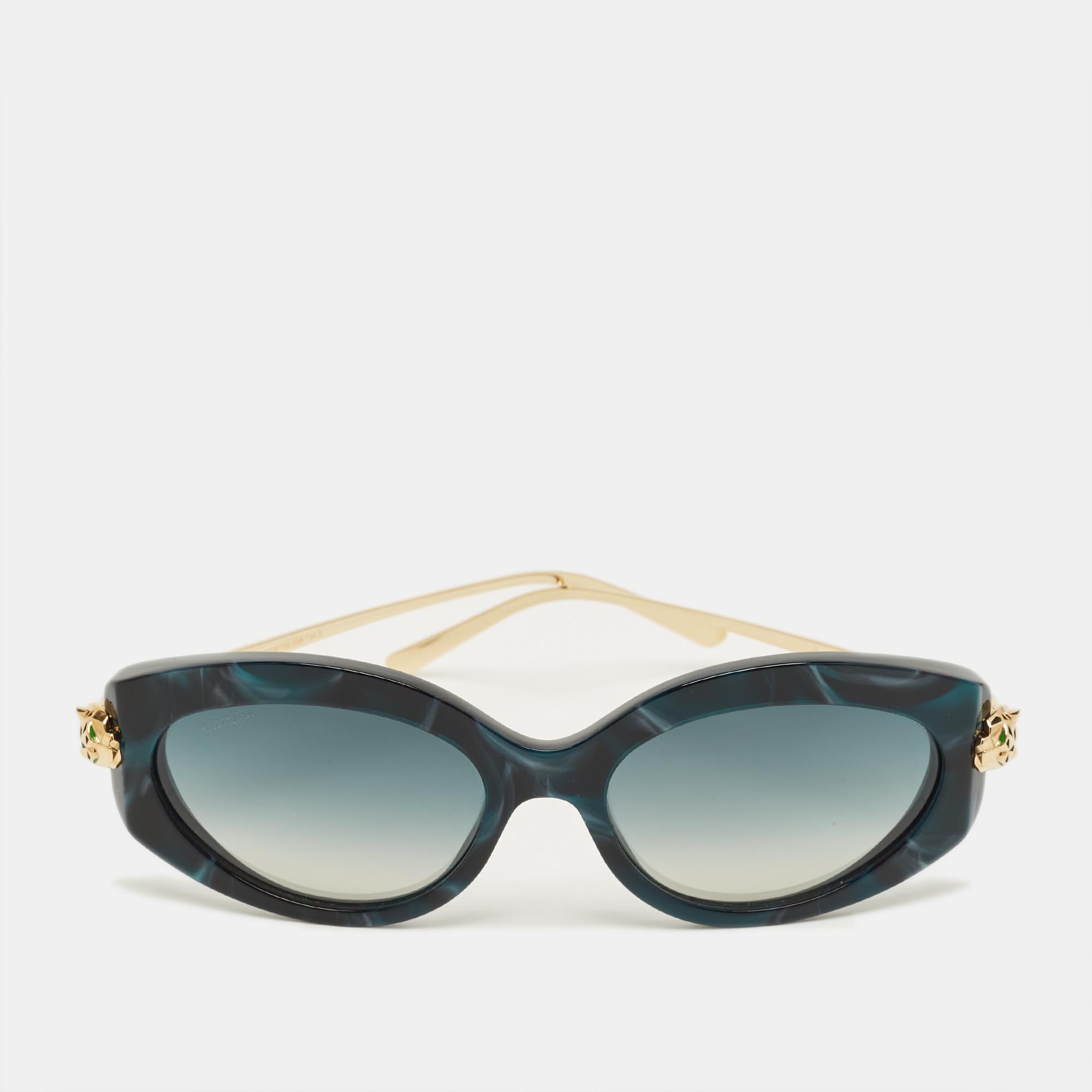 

Cartier Teal/Gold Tone Gradient CT0213S Panthere Cat Eye Sunglasses, Green