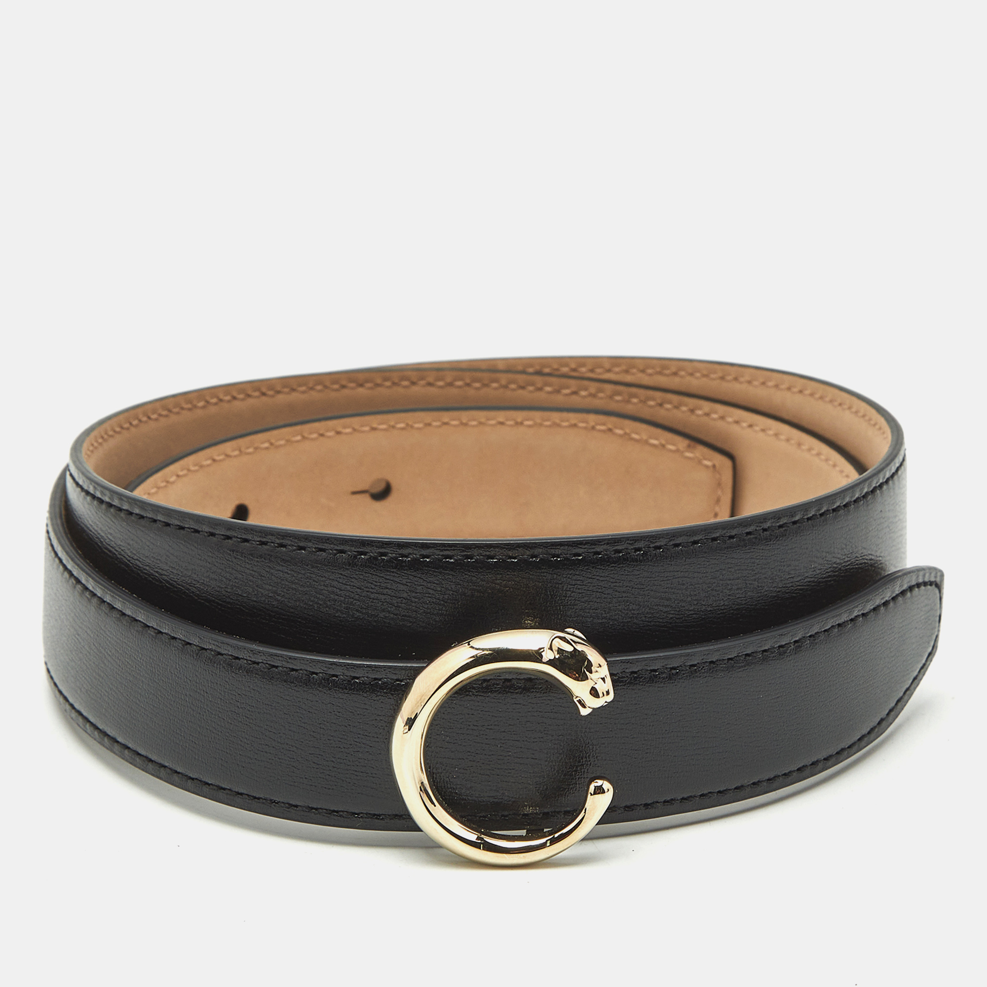 Cartier Panthere De Cartier Waist Belt Black Leather