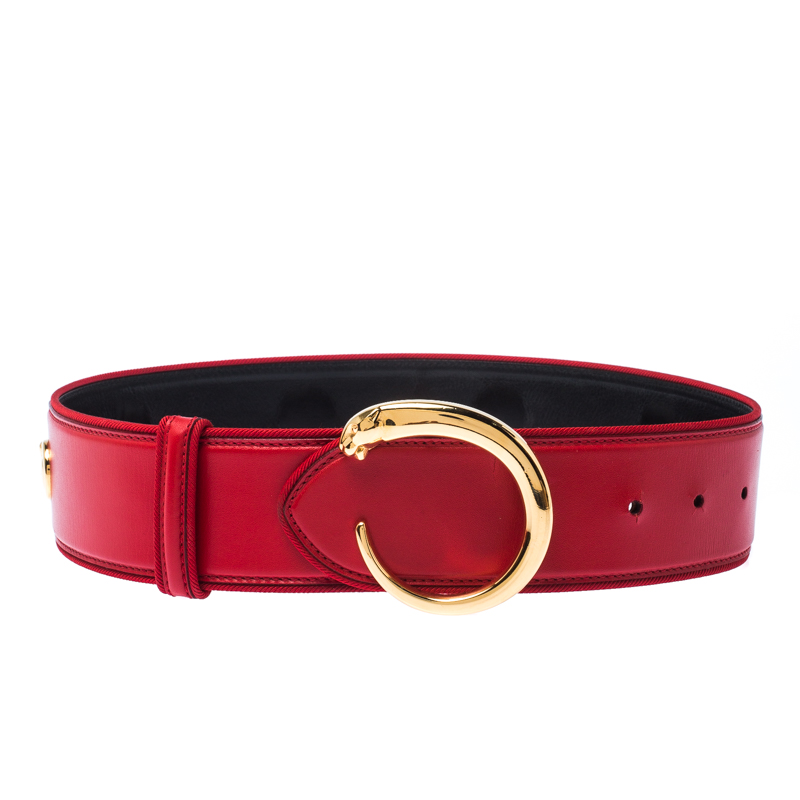 Cartier Red Leather Studded Panthere Belt 75CM Cartier | The Luxury Closet