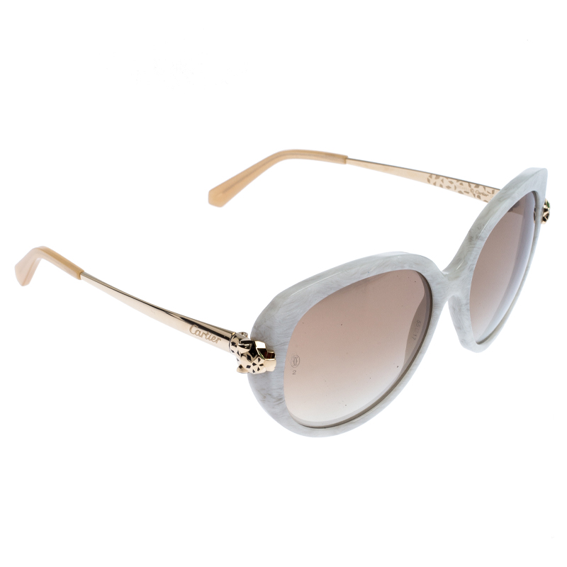 virar Prever Mathis Cartier White Marble/Gold Panthere Square Sunglasses Cartier | TLC