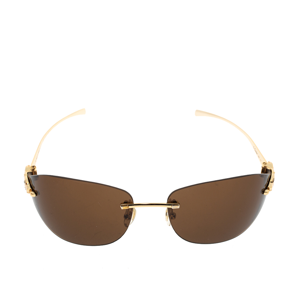 

Cartier Brown/Gold T82006 Panthere Rimless Sunglasses